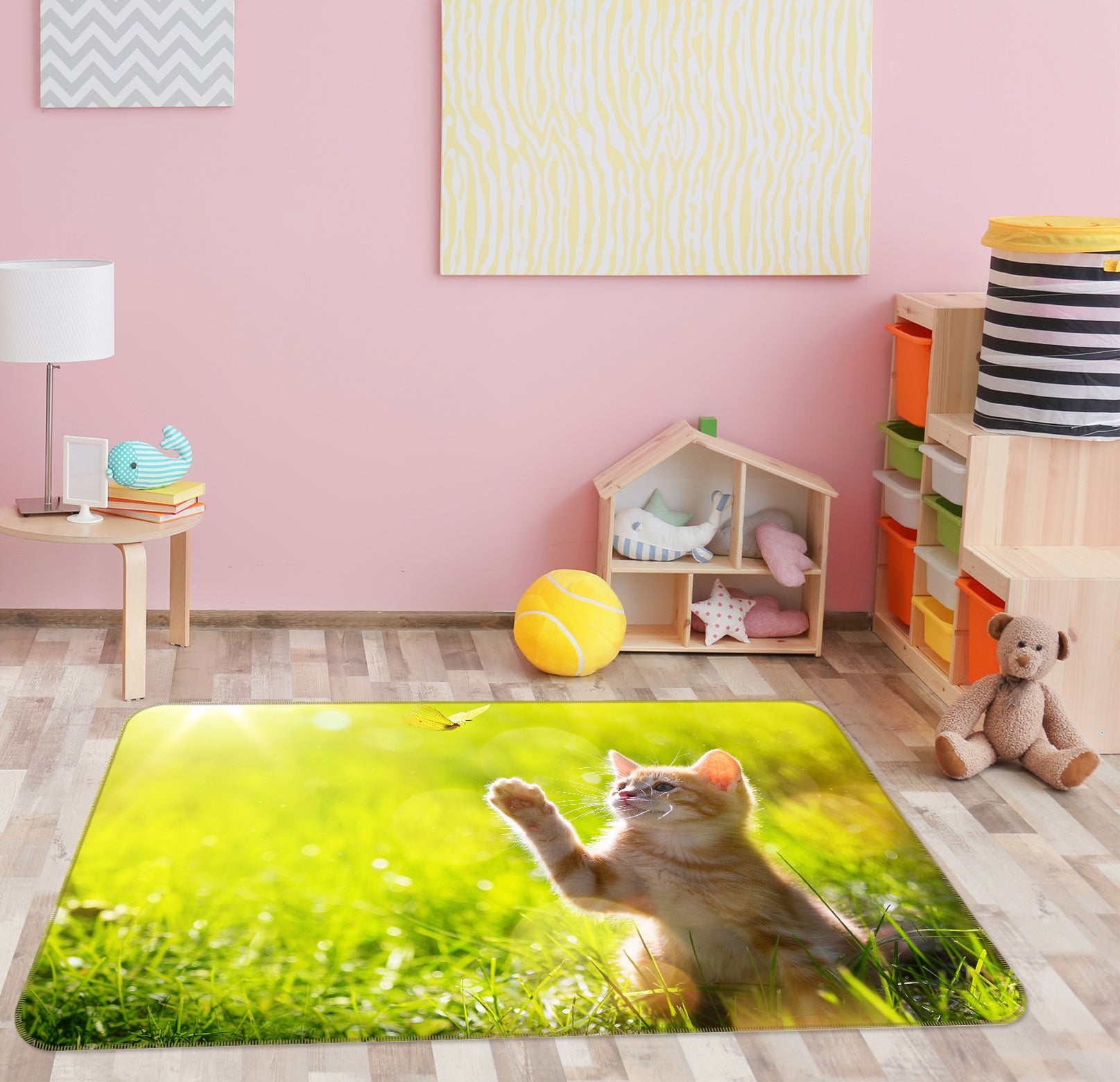 3D Kitten Lawn 072 Animal Non Slip Rug Mat