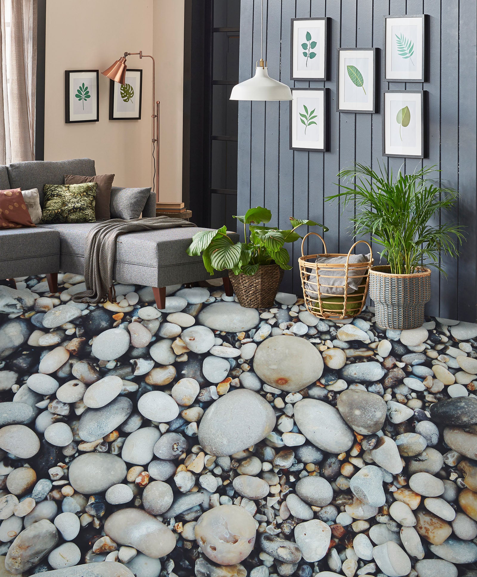 3D Simple White Pebbles 1499 Floor Mural