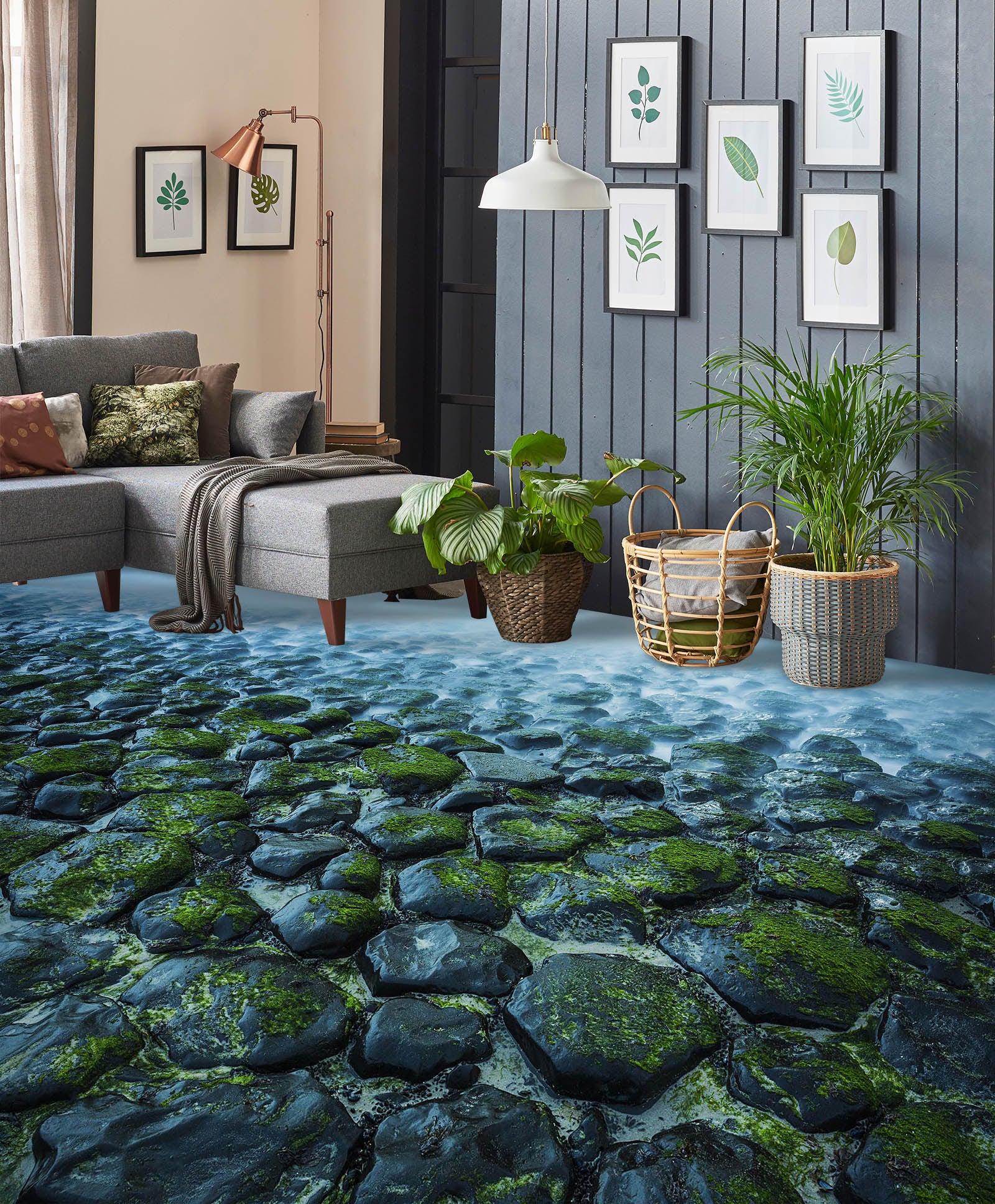 3D Cool Moss And Stones 532 Floor Mural