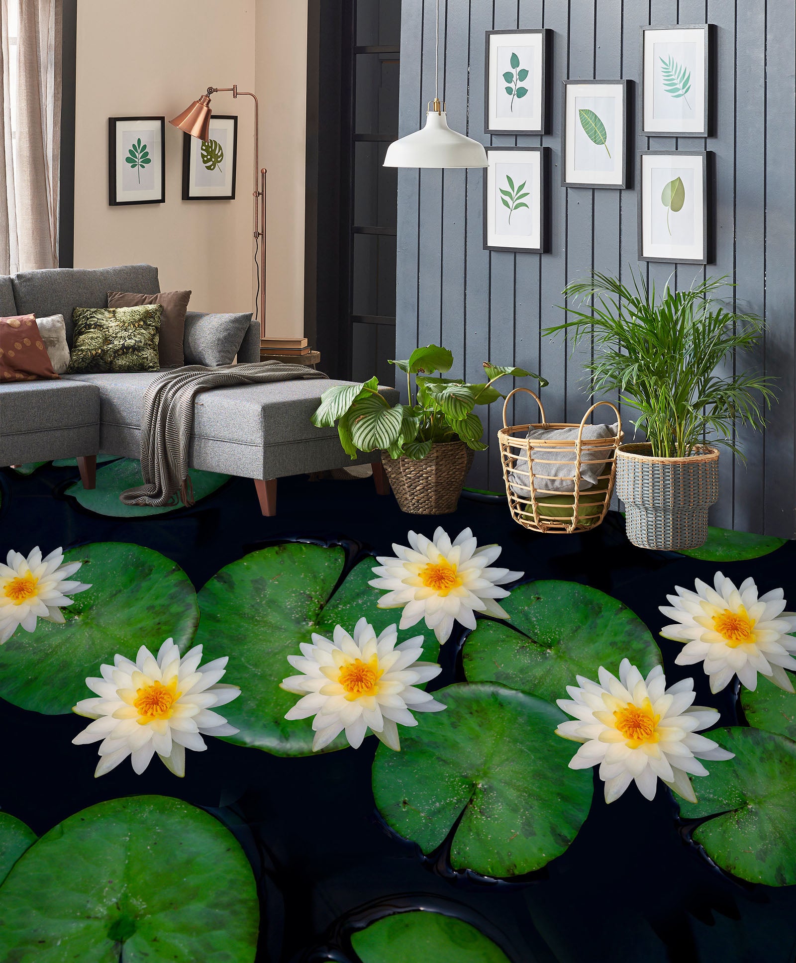 3D White Water Lilies 255 Floor Mural  Wallpaper Murals Rug & Mat Print Epoxy waterproof bath floor