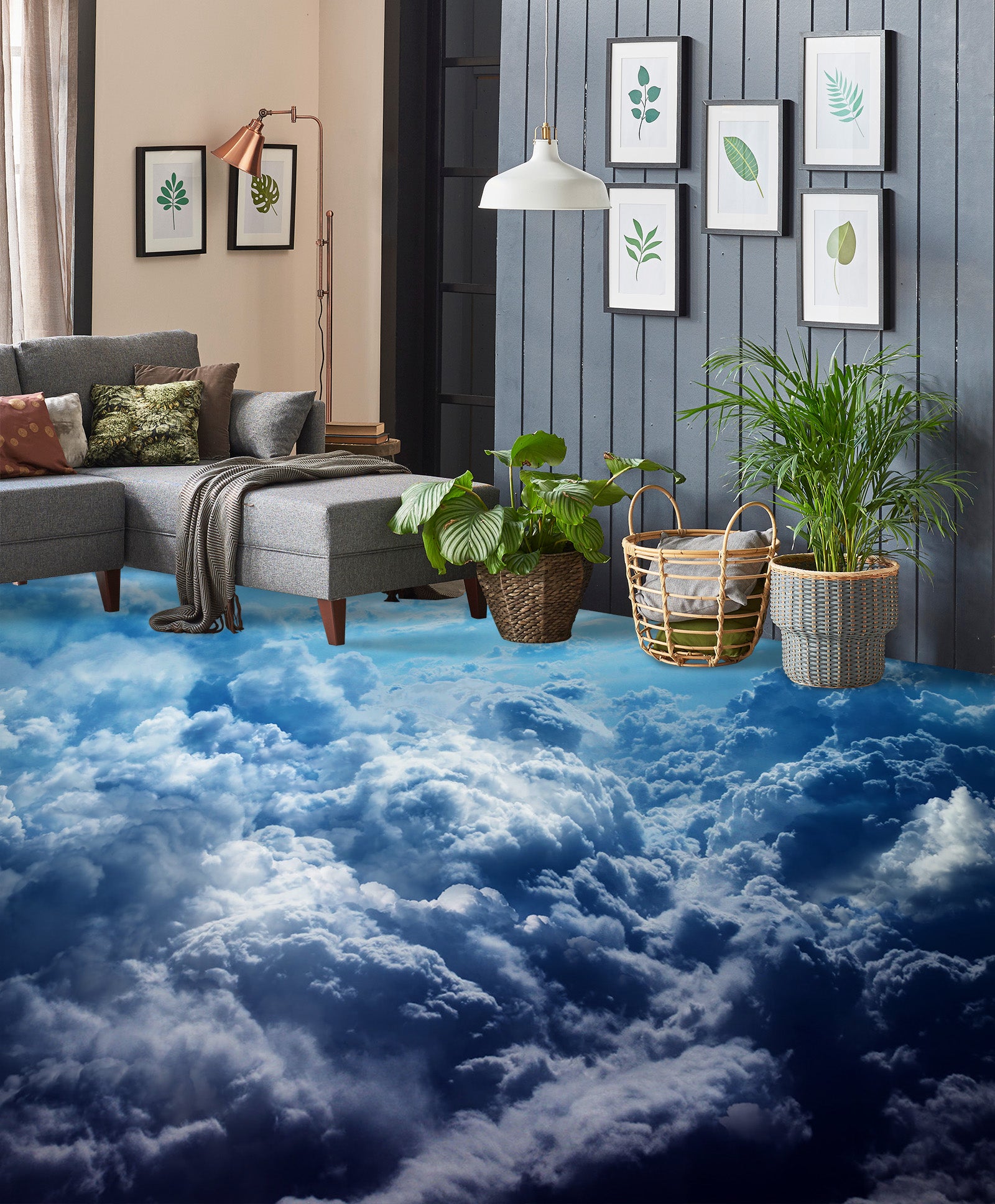 3D Blue Life Clouds 1416 Floor Mural