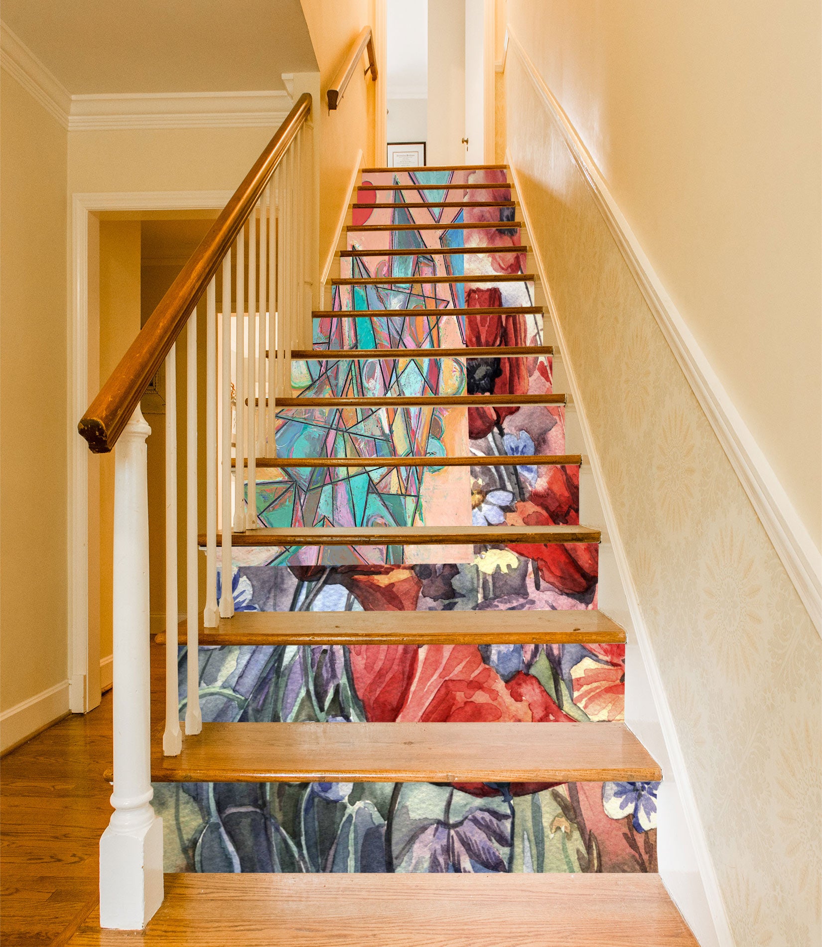 3D Colorful Abstract Pattern Red Flowers 90180 Allan P. Friedlander Stair Risers