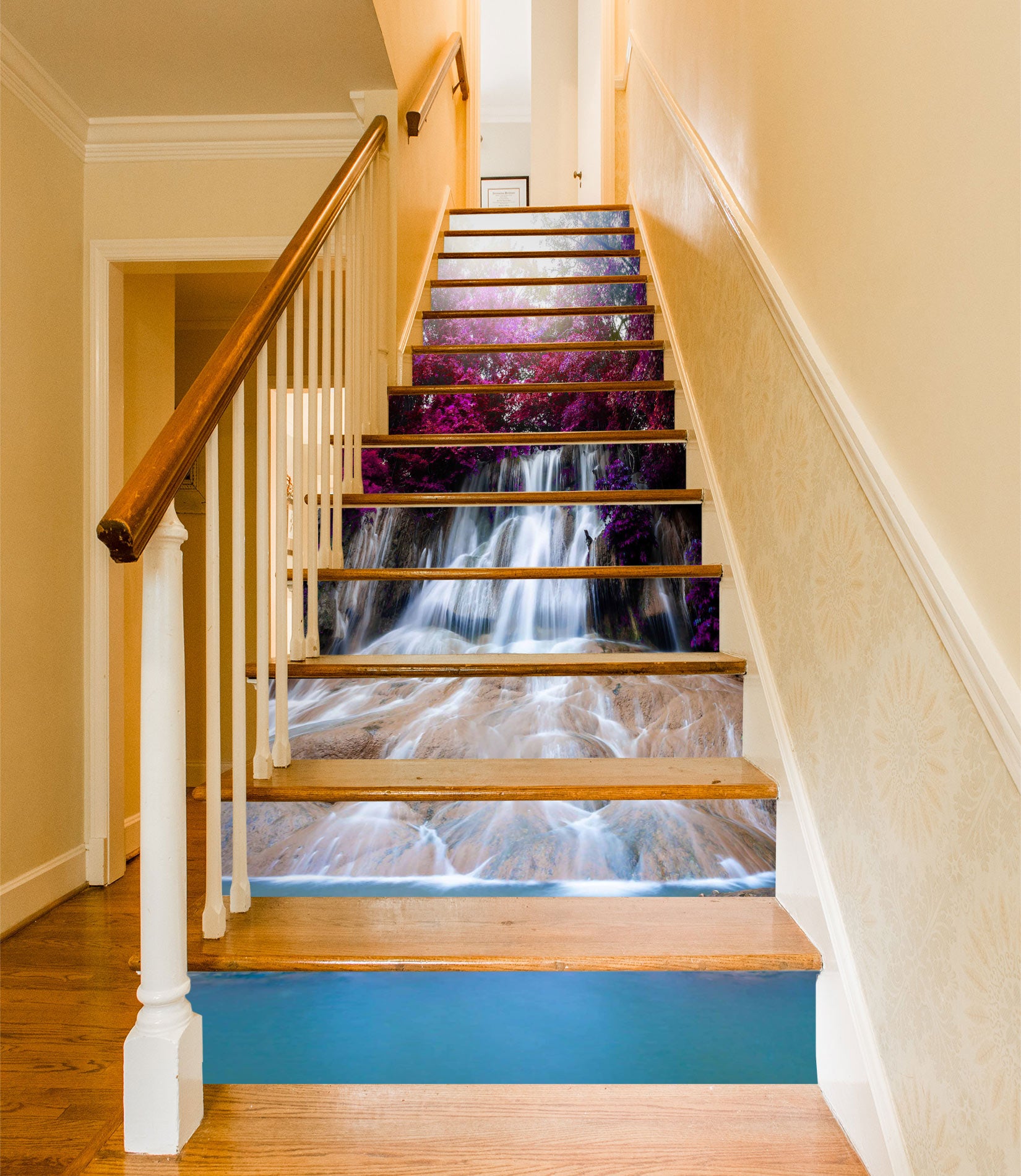 3D Rose Red Flowers And Waterfall 432 Stair Risers