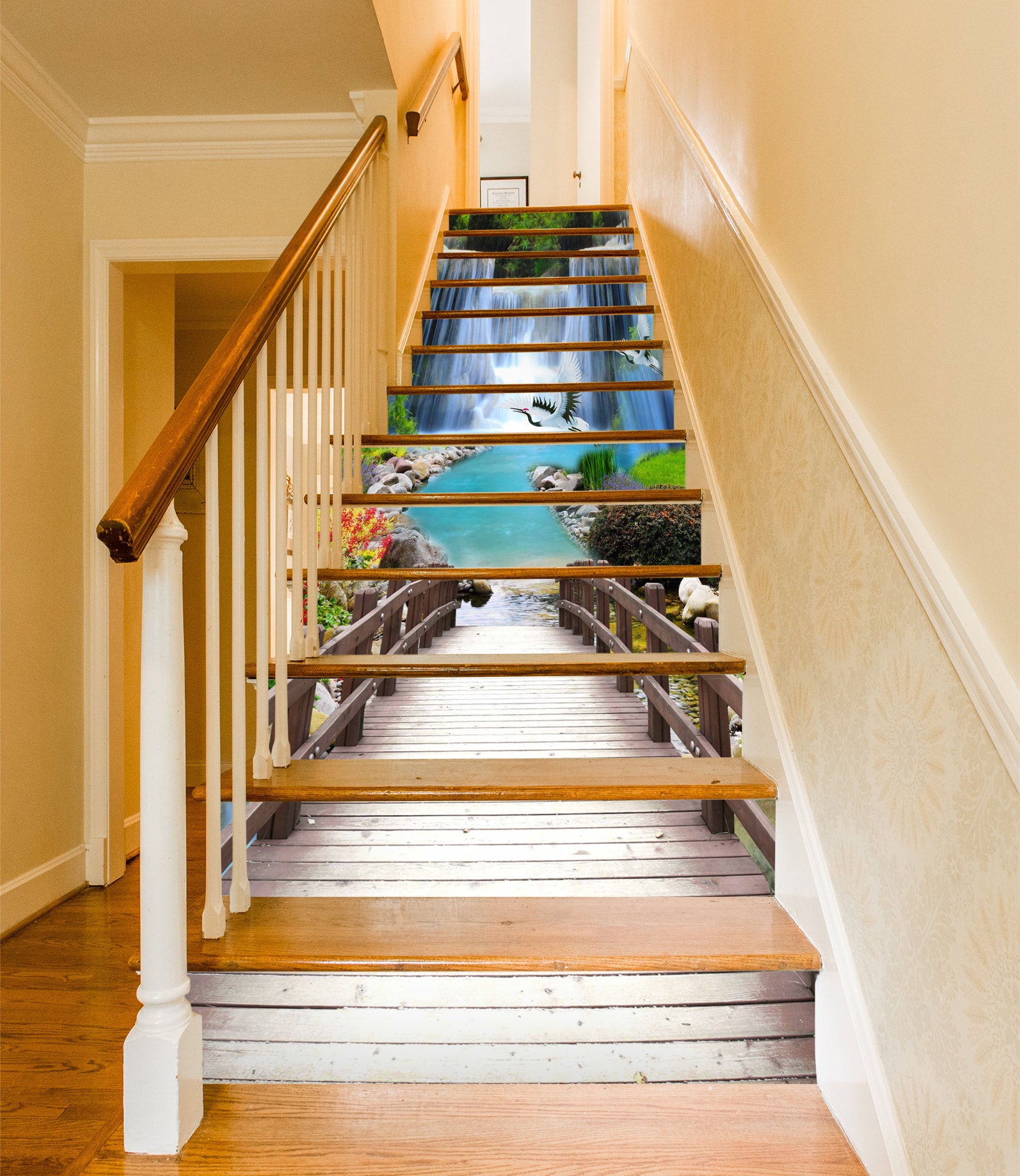 3D Blue Water Falls 059 Stair Risers