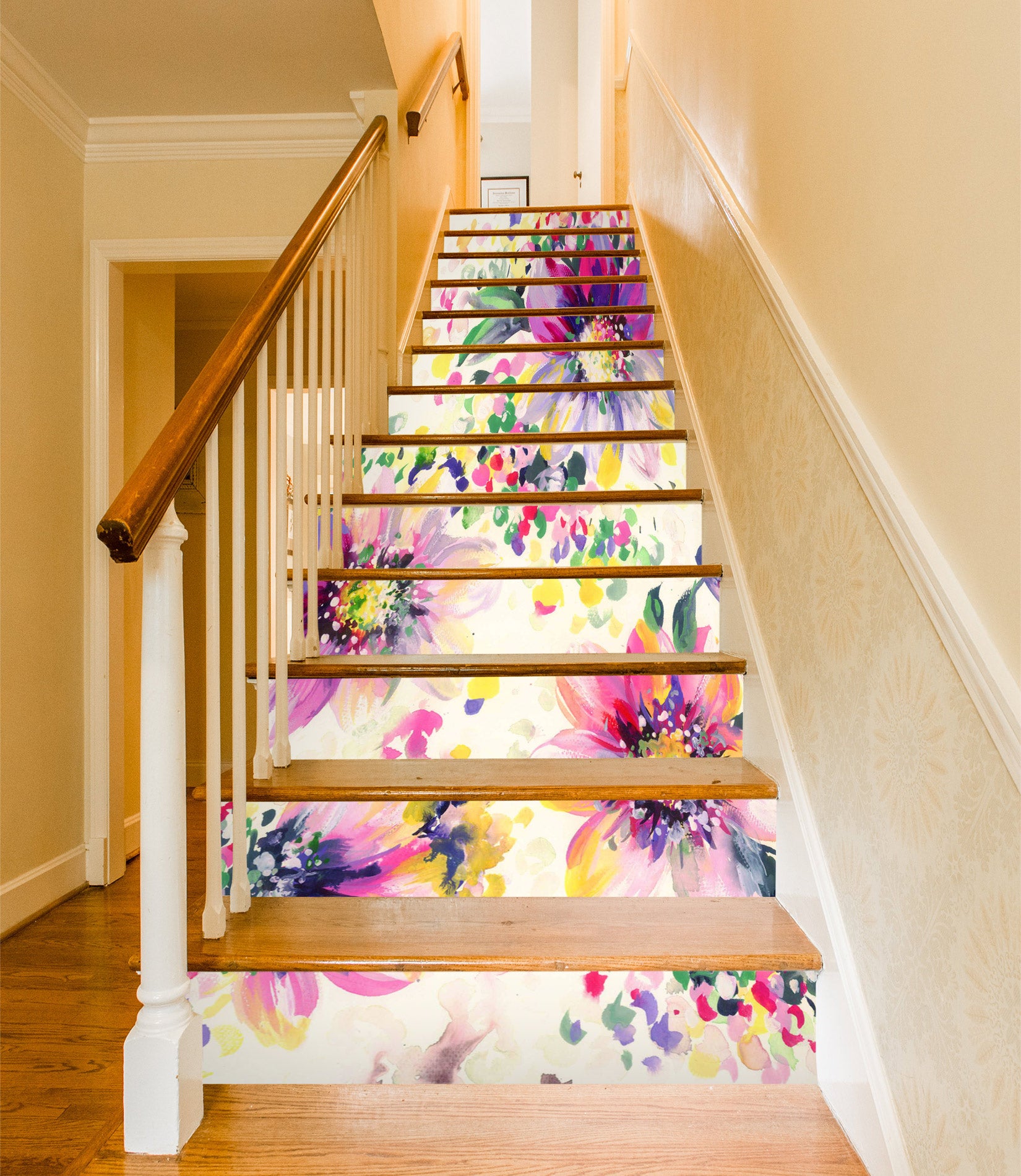 3D Colorful Dotted Flowers 303 Stair Risers