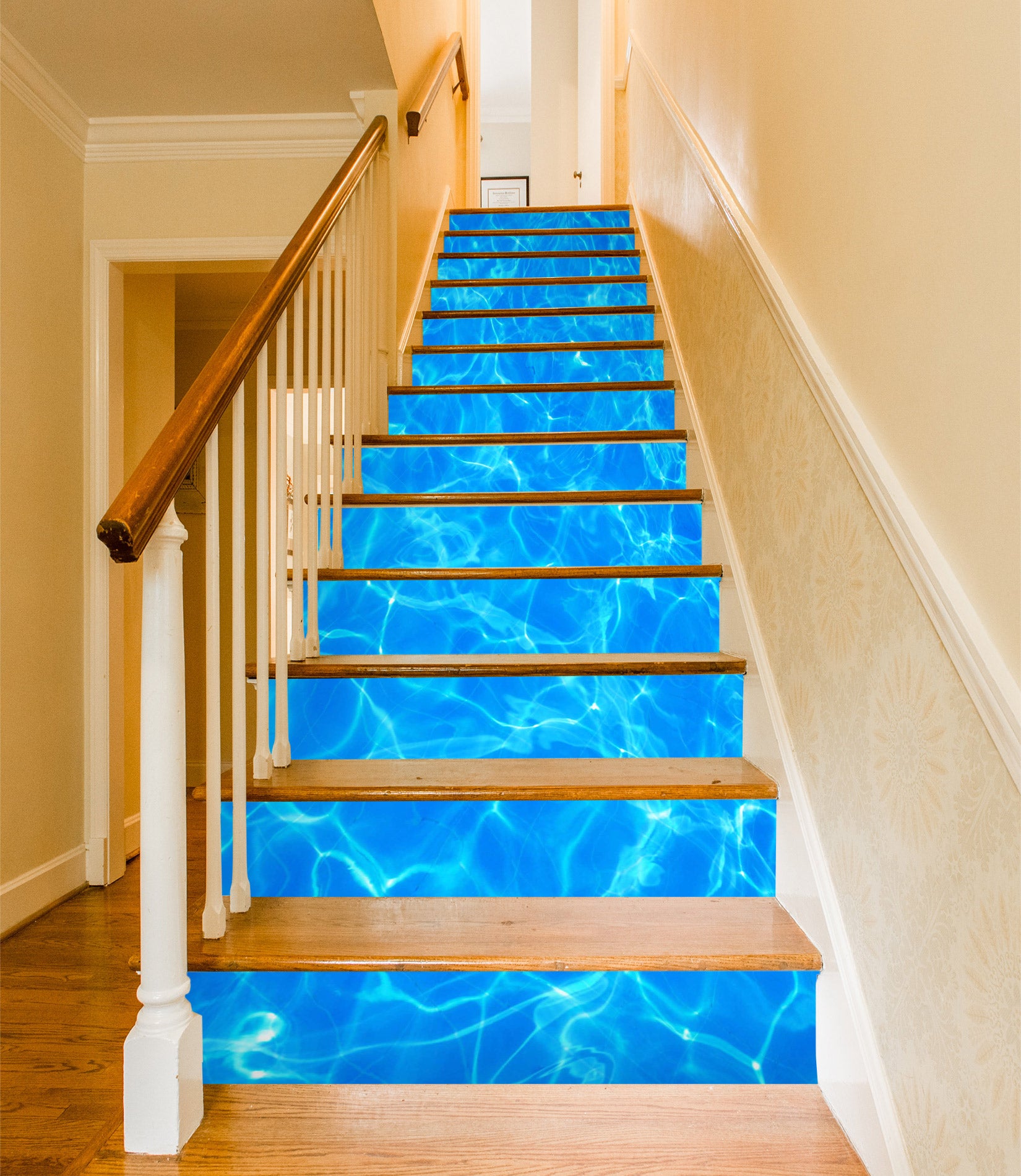 3D Blue Water Light Pattern 026 Stair Risers