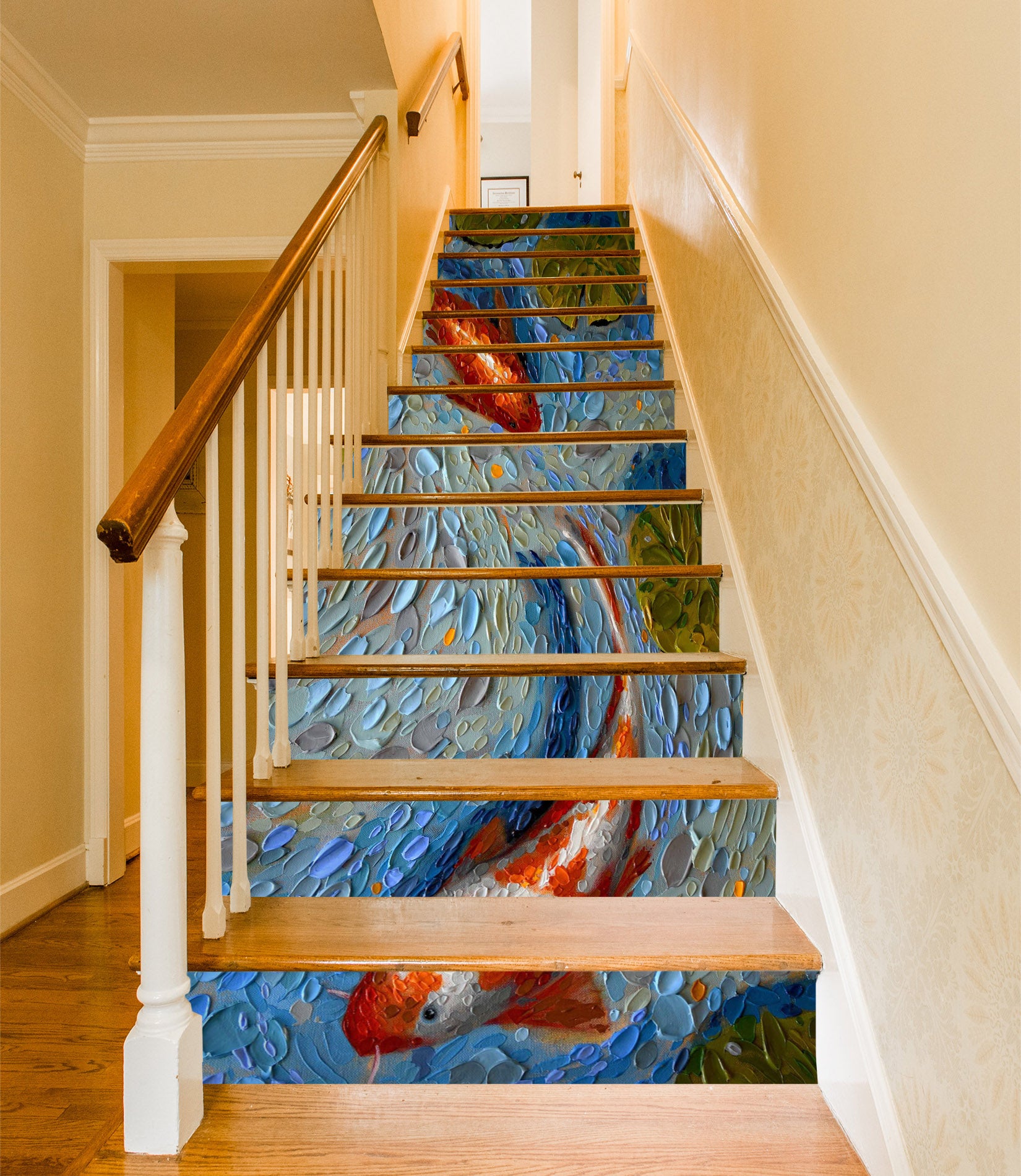 3D River Lotus Oil Painting 96147 Dena Tollefson Stair Risers