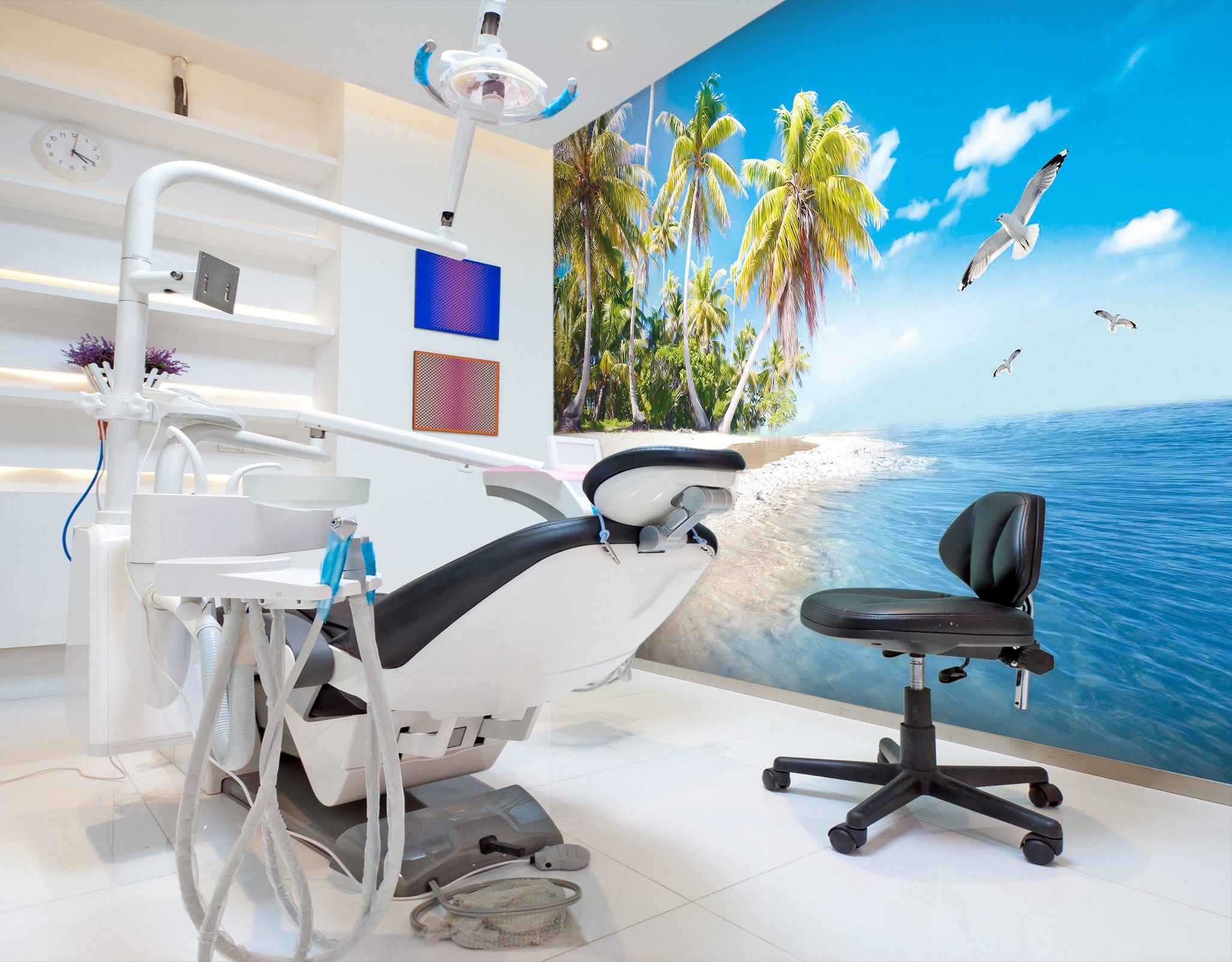 3D Coconut Tree Seagull 046 Wall Murals