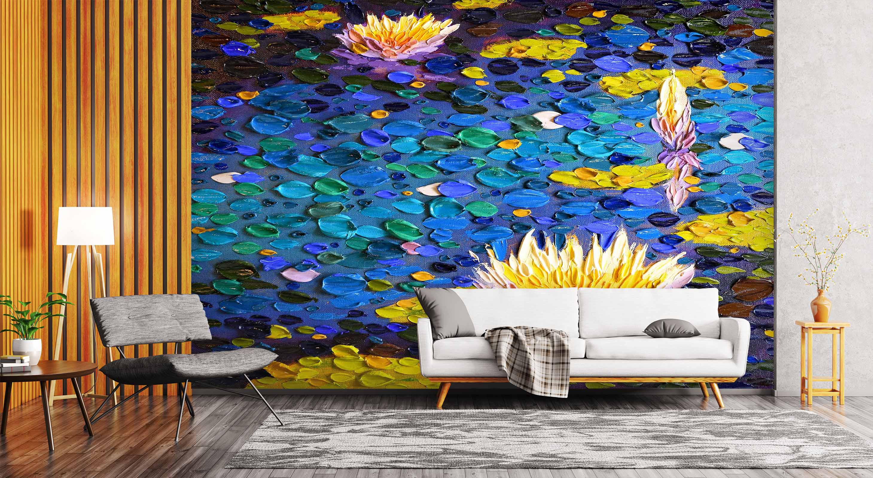 3D Lotus Pond 1418 Dena Tollefson Wall Mural Wall Murals