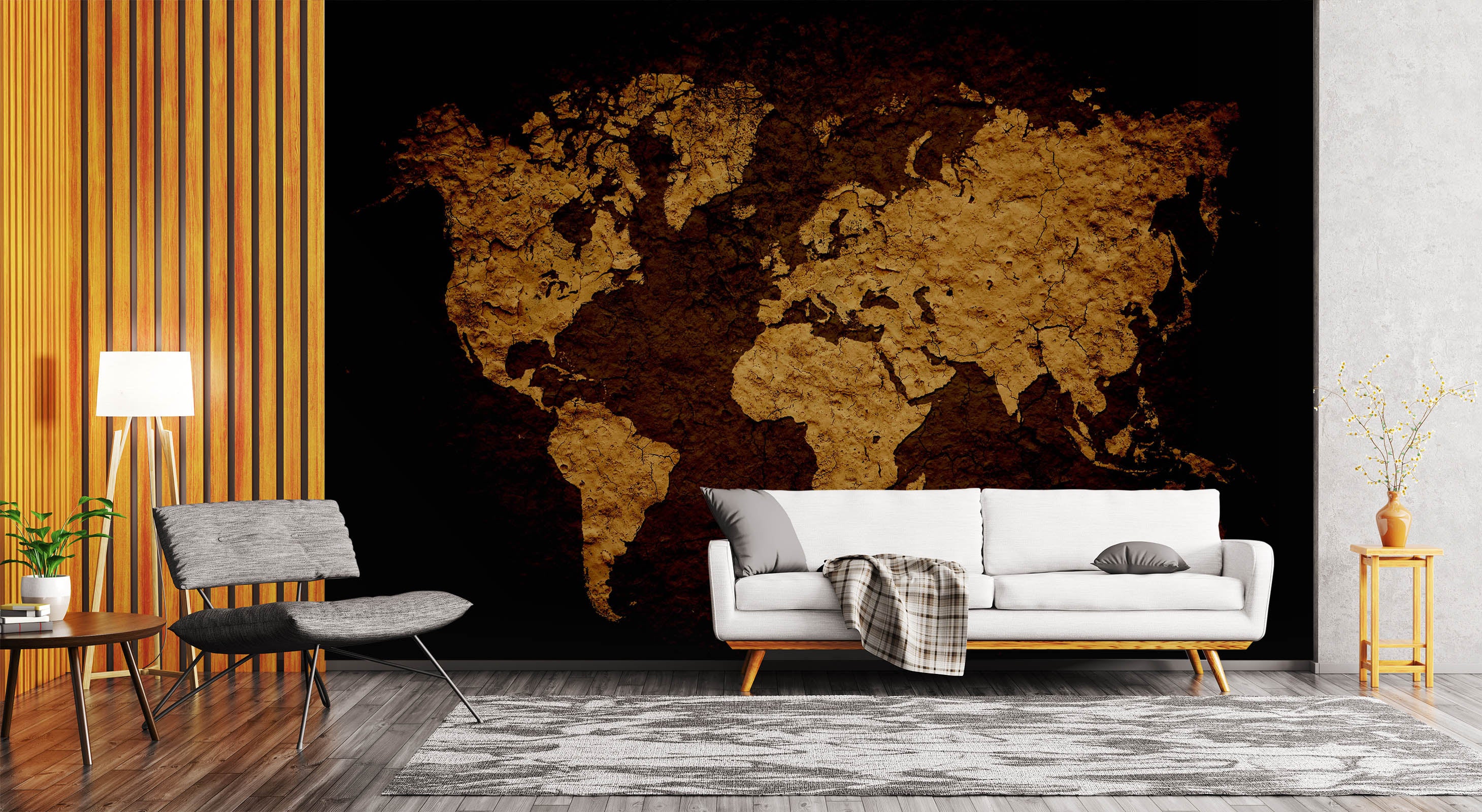 3D Gold Pattern 2047 World Map Wall Murals