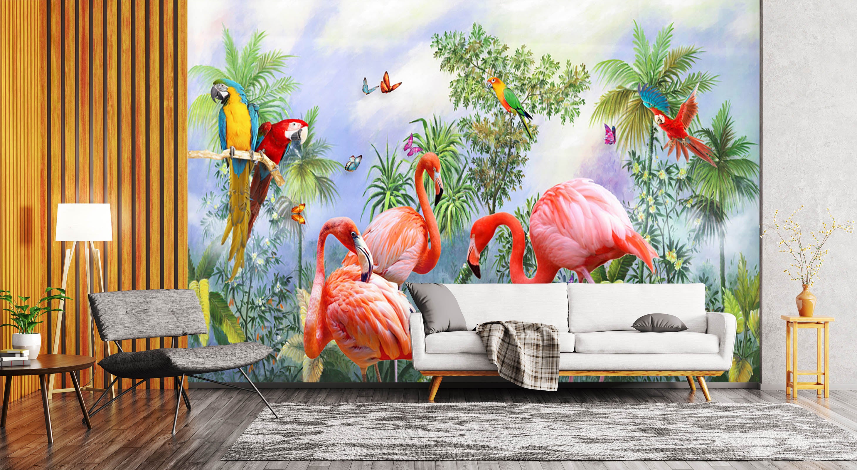 3D Butterfly Flamingo 1549 Wall Murals