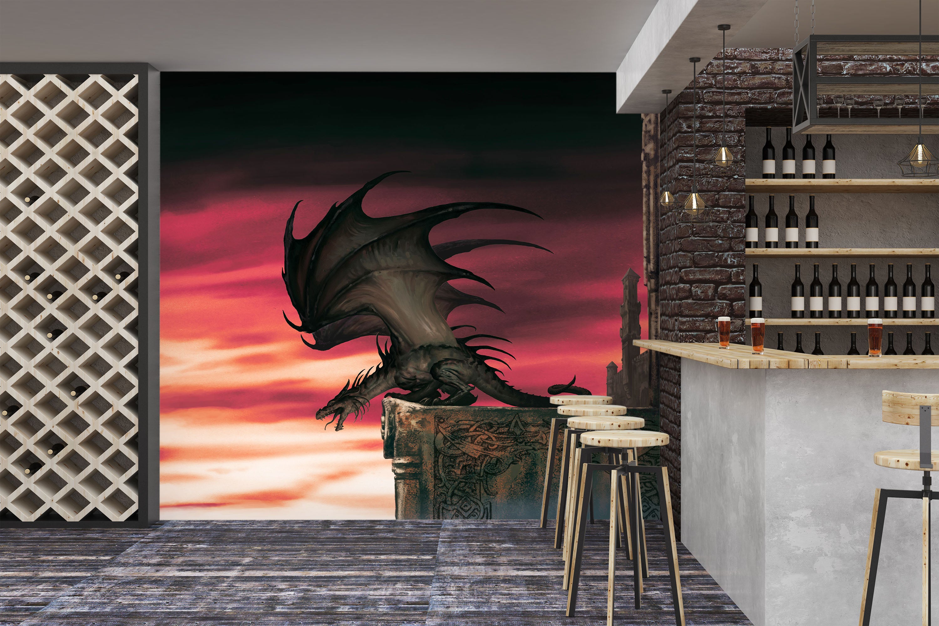 3D Cliff Dragon 7068 Ciruelo Wall Mural Wall Murals