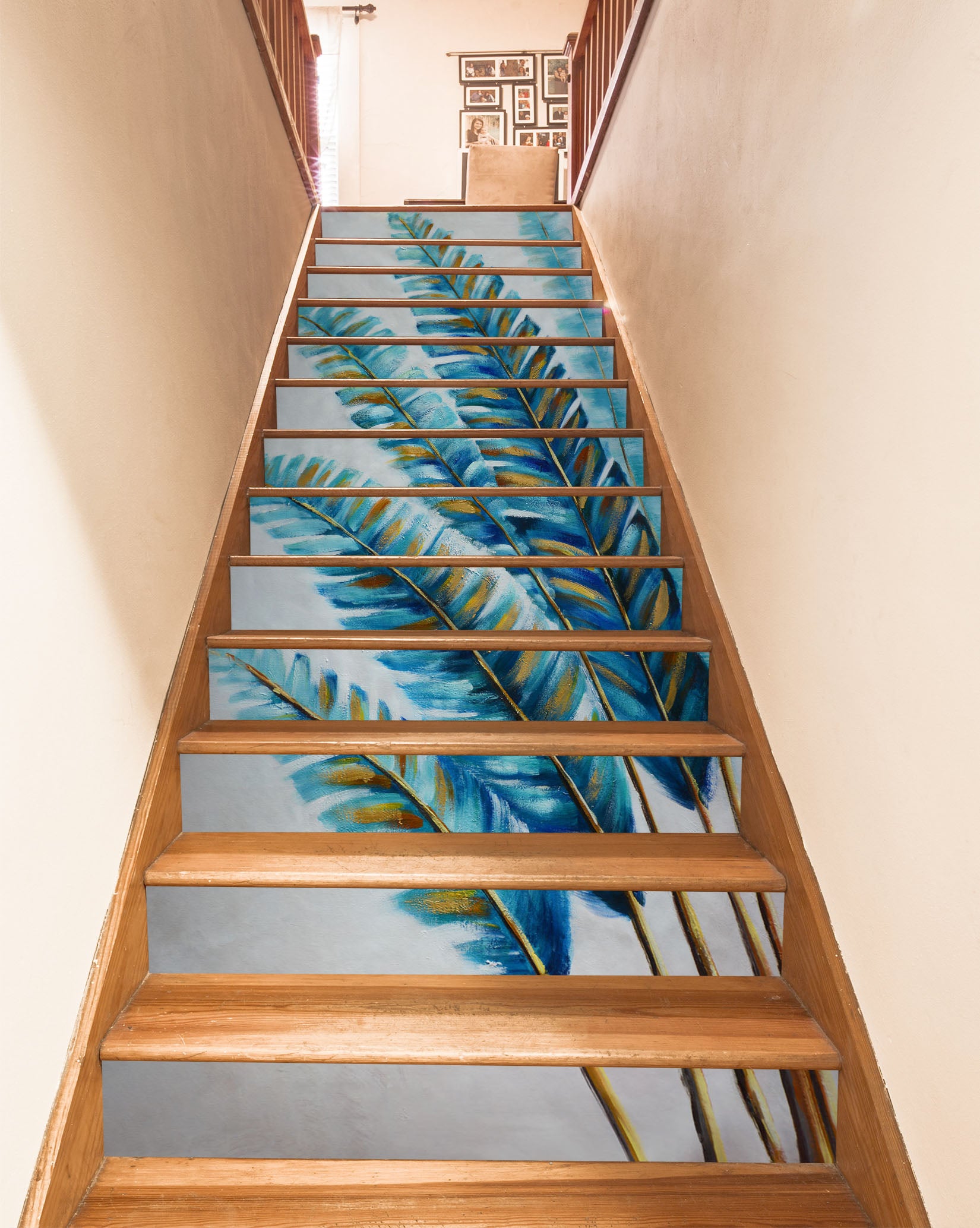 3D Blue And Yellow Memory Leaves 608 Stair Risers