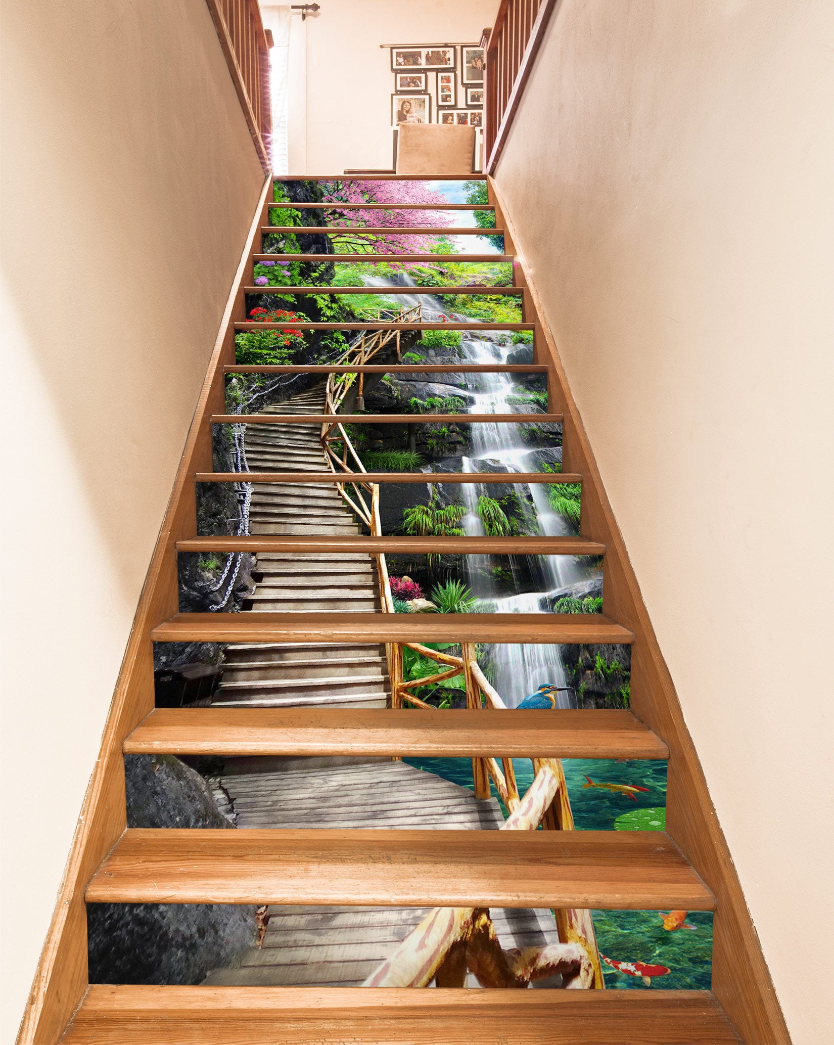 3D Waterfall Wooden Bridge 042 Stair Risers
