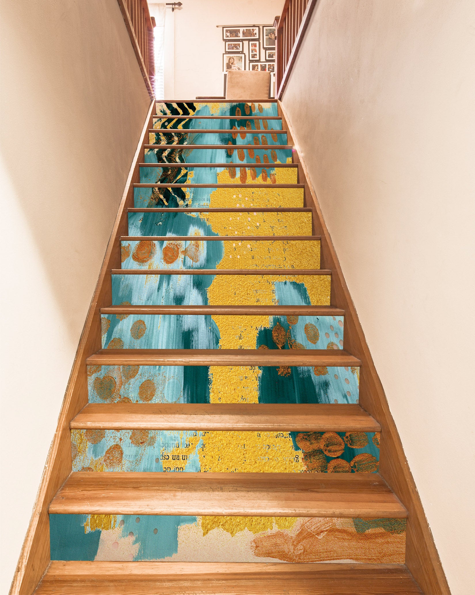 3D Blue Gold Pattern 592 Stair Risers