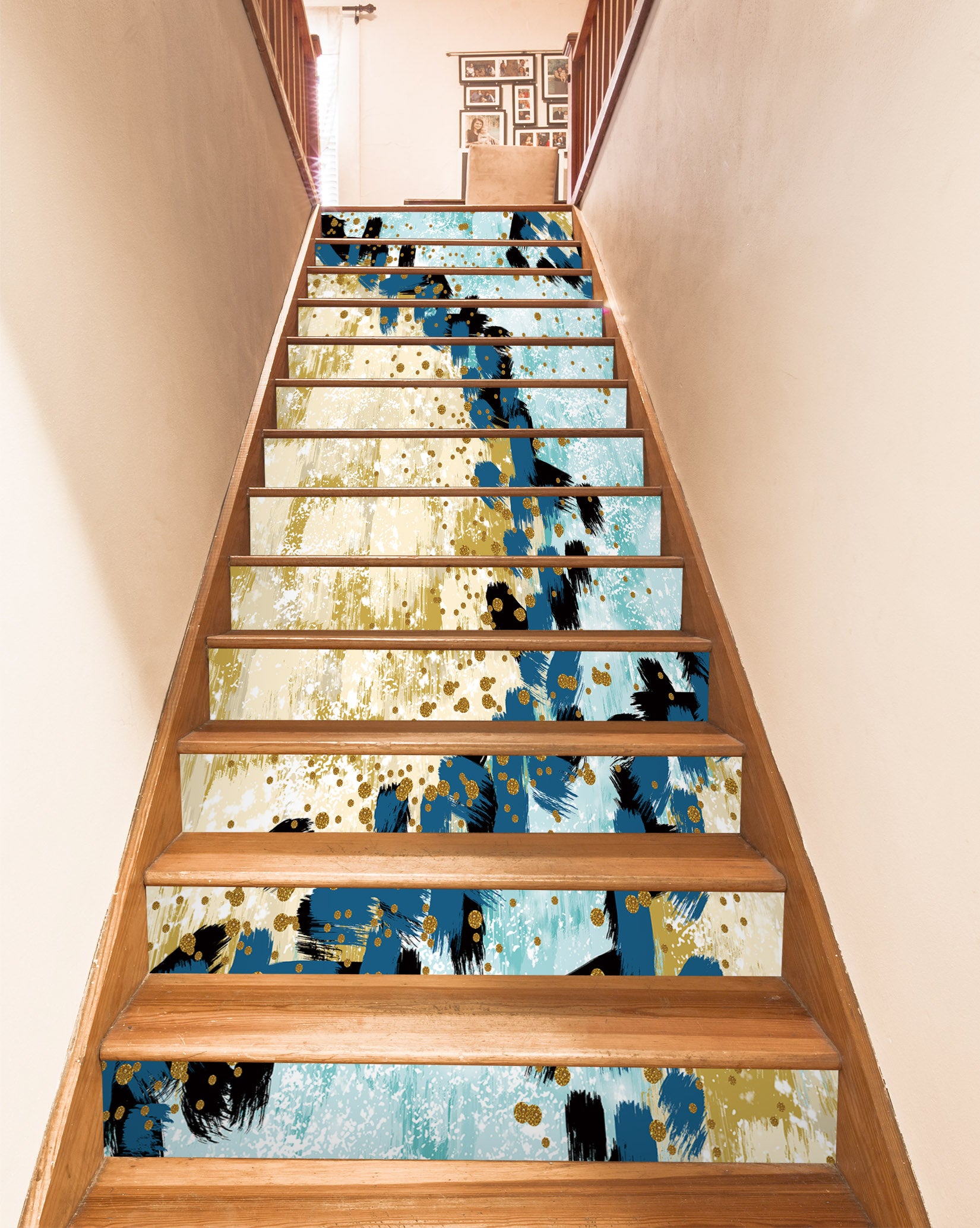 3D Blue Yellow Circle Painting 605 Stair Risers