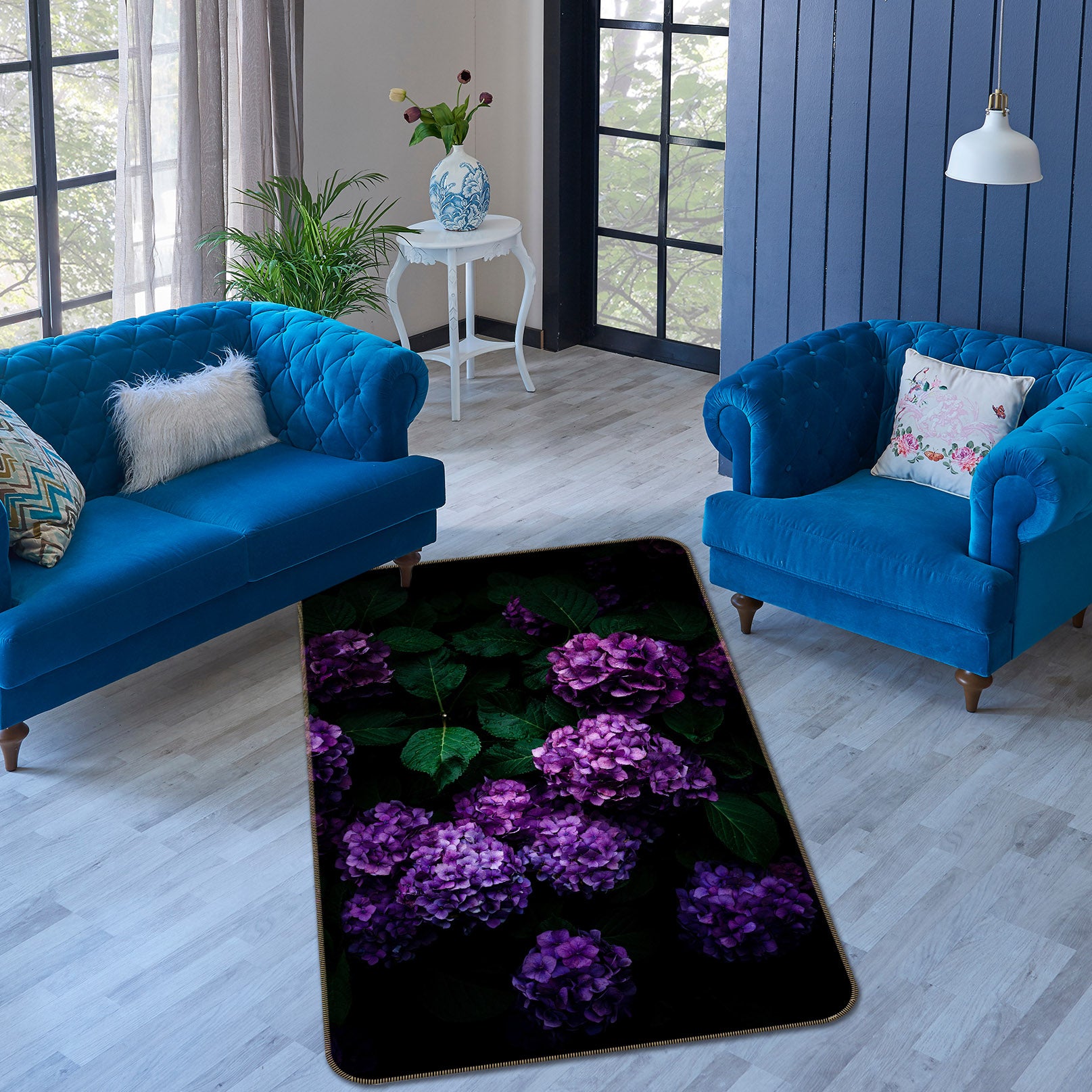 3D Purple Hydrangea 1008 Noirblanc777 Rug Non Slip Rug Mat