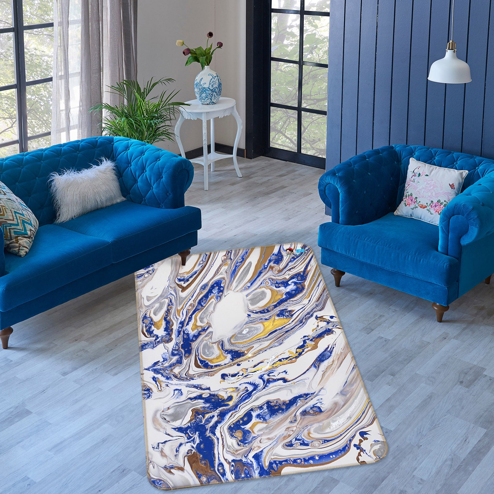 3D Blue-Gray Texture 40018 Valerie Latrice Rug Non Slip Rug Mat