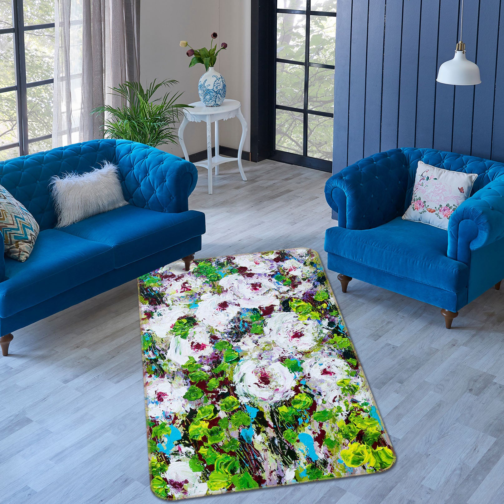 3D White Flowers 3017 Allan P. Friedlander Rug Non Slip Rug Mat