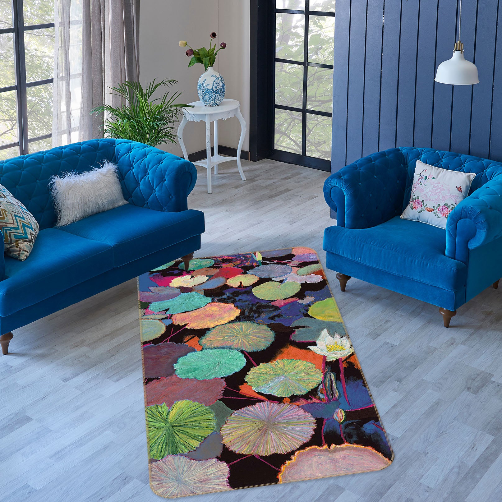 3D Lotus Bloom 3036 Allan P. Friedlander Rug Non Slip Rug Mat