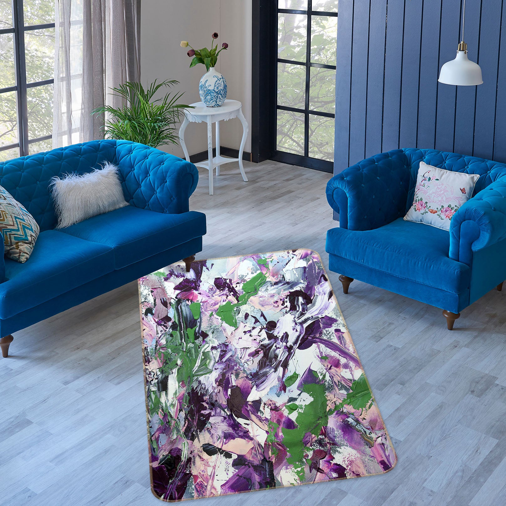 3D Purple Flowers 3022 Allan P. Friedlander Rug Non Slip Rug Mat