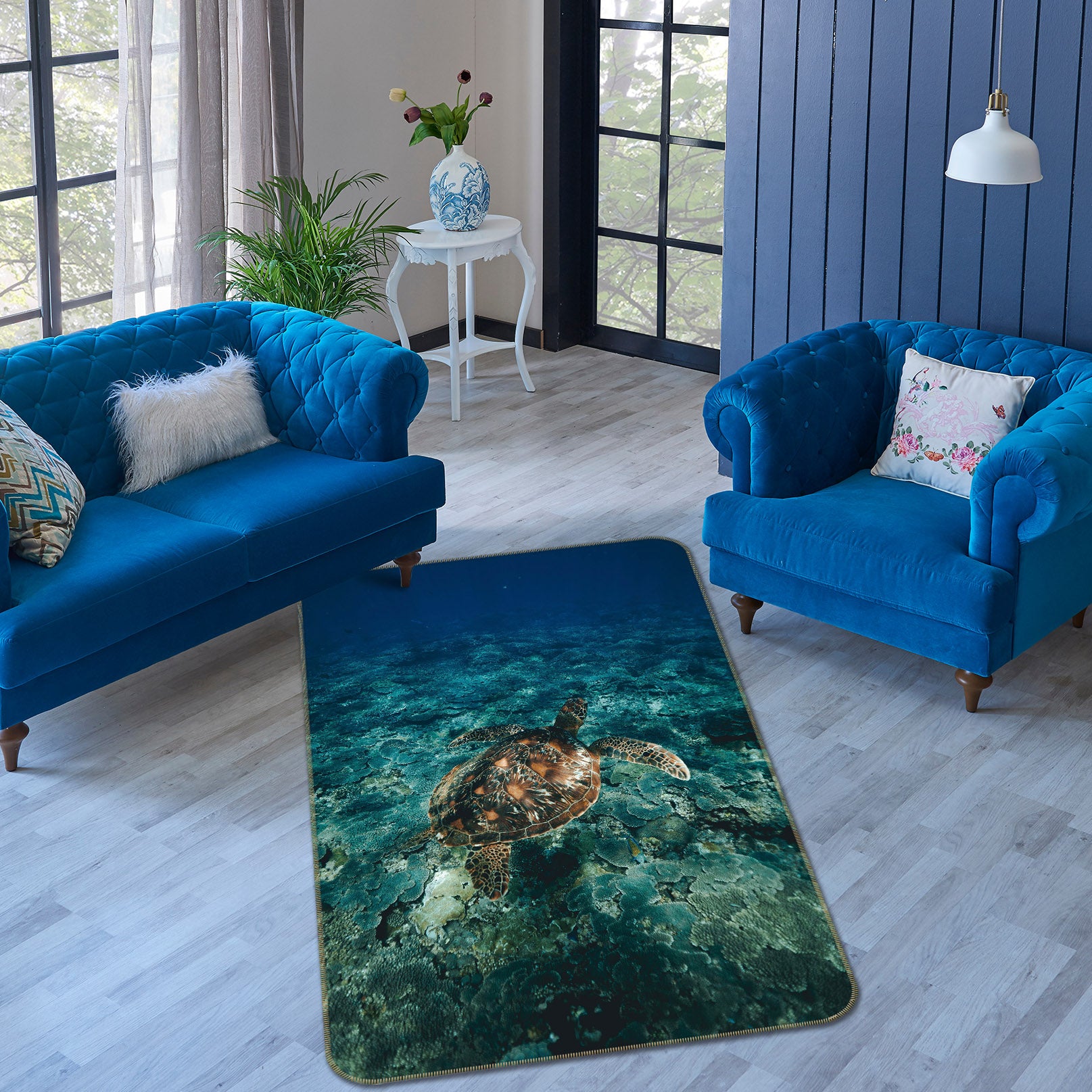 3D Green Sea Turtle 191 Animal Non Slip Rug Mat