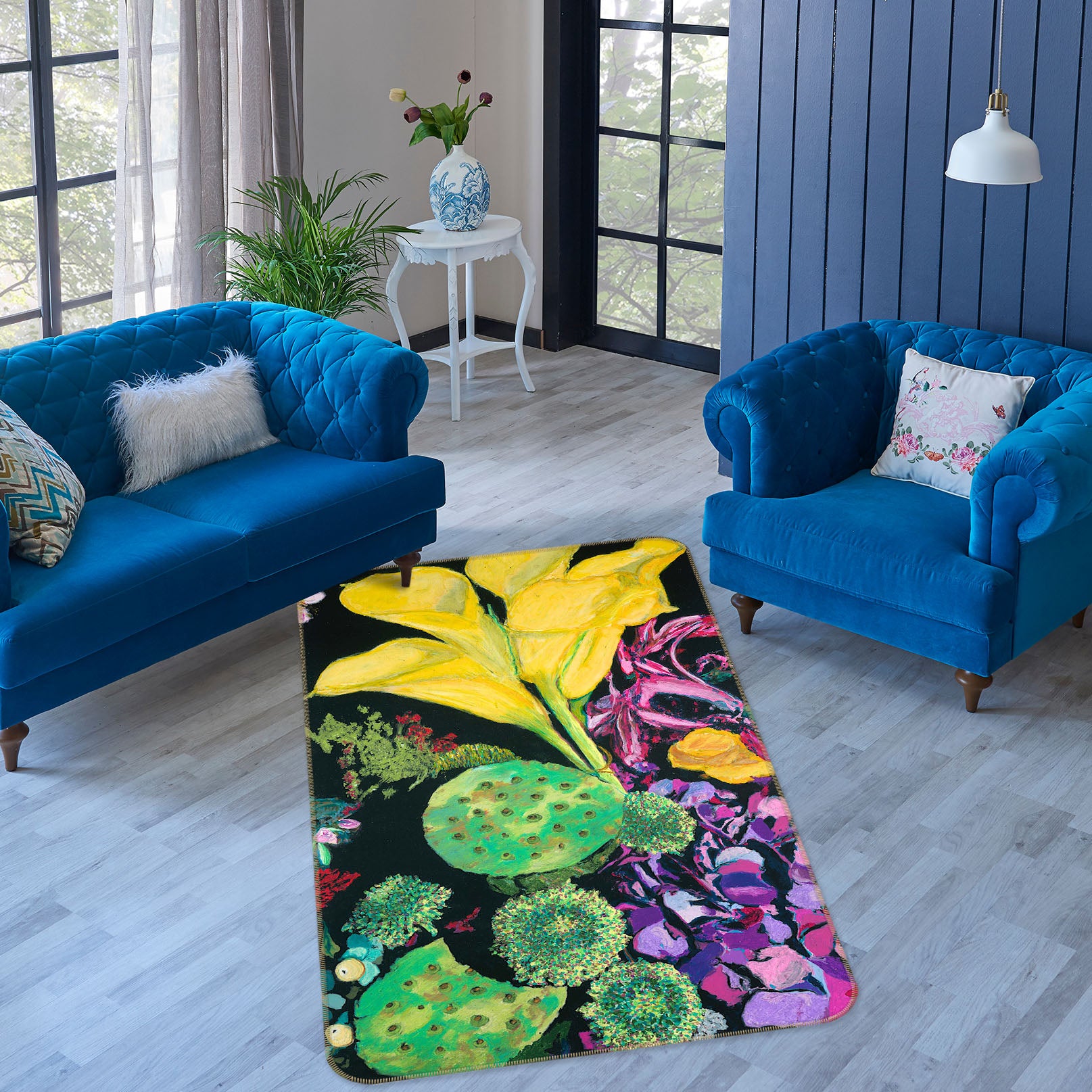 3D Yellow Flowers 3043 Allan P. Friedlander Rug Non Slip Rug Mat