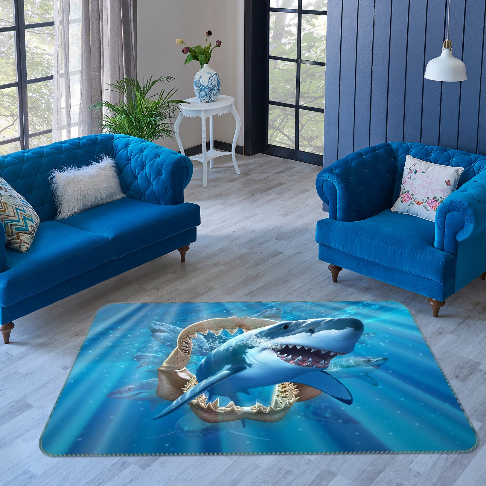 3D Great White Shark 1059 Jerry LoFaro Rug Non Slip Rug Mat