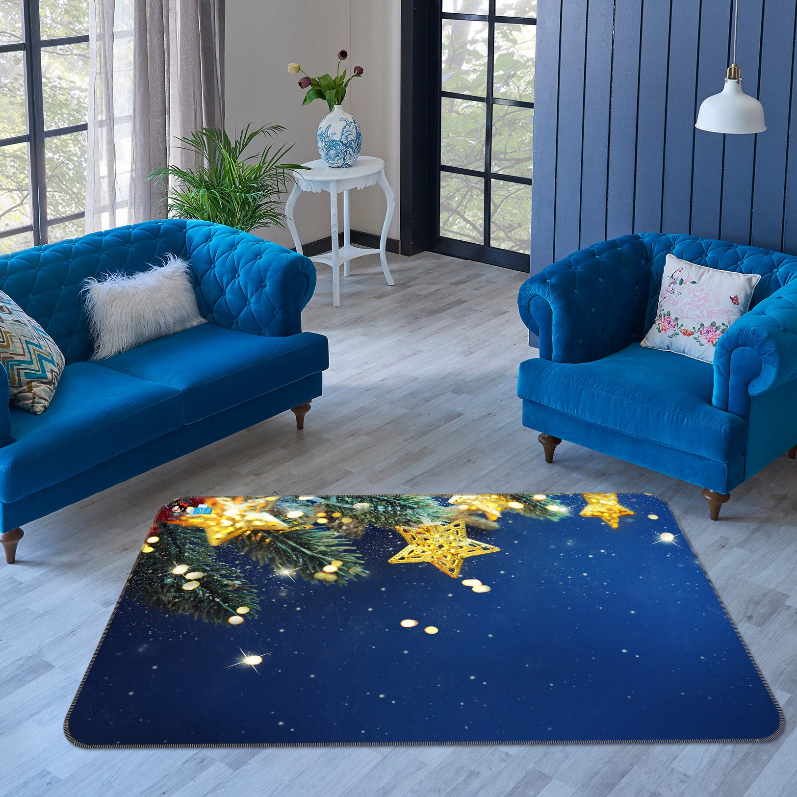 3D Yellow Stars 56228 Christmas Non Slip Rug Mat Xmas