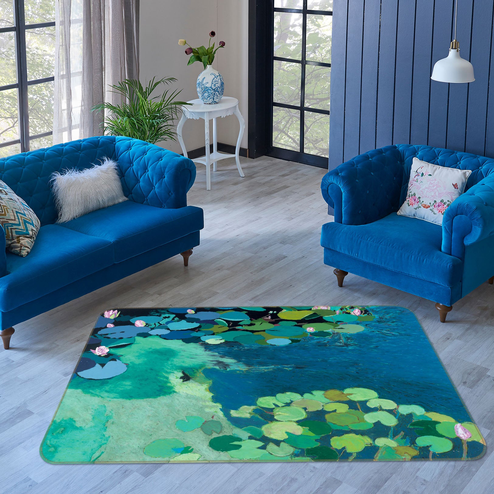 3D Summer Lotus Pond 1087 Allan P. Friedlander Rug Non Slip Rug Mat