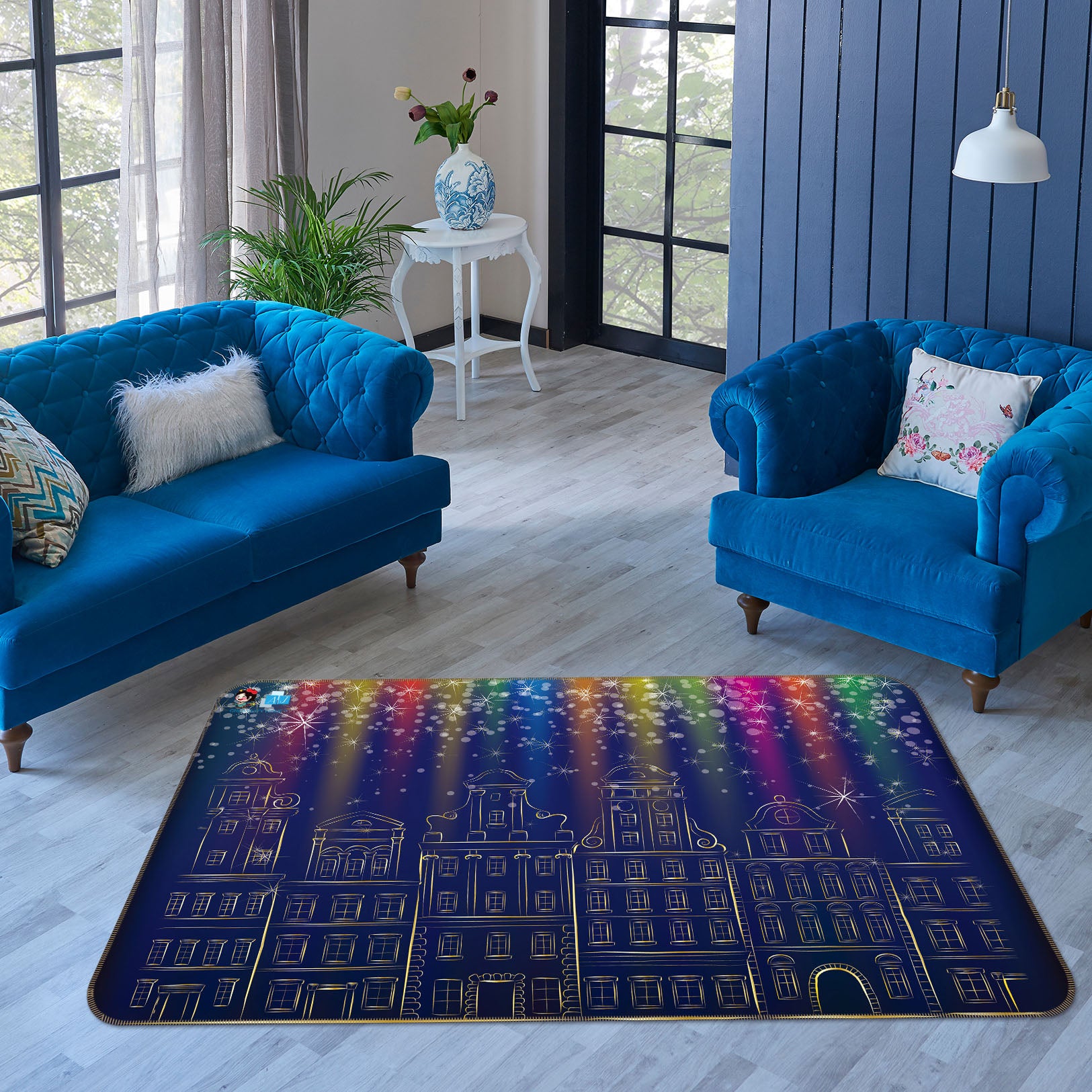 3D Colored Light Houses 56206 Christmas Non Slip Rug Mat Xmas