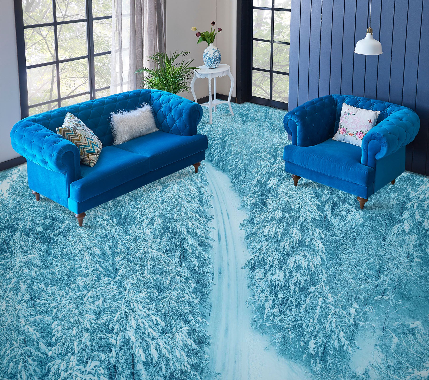 3D Blue Snow Forest 879 Floor Mural  Wallpaper Murals Rug & Mat Print Epoxy waterproof bath floor