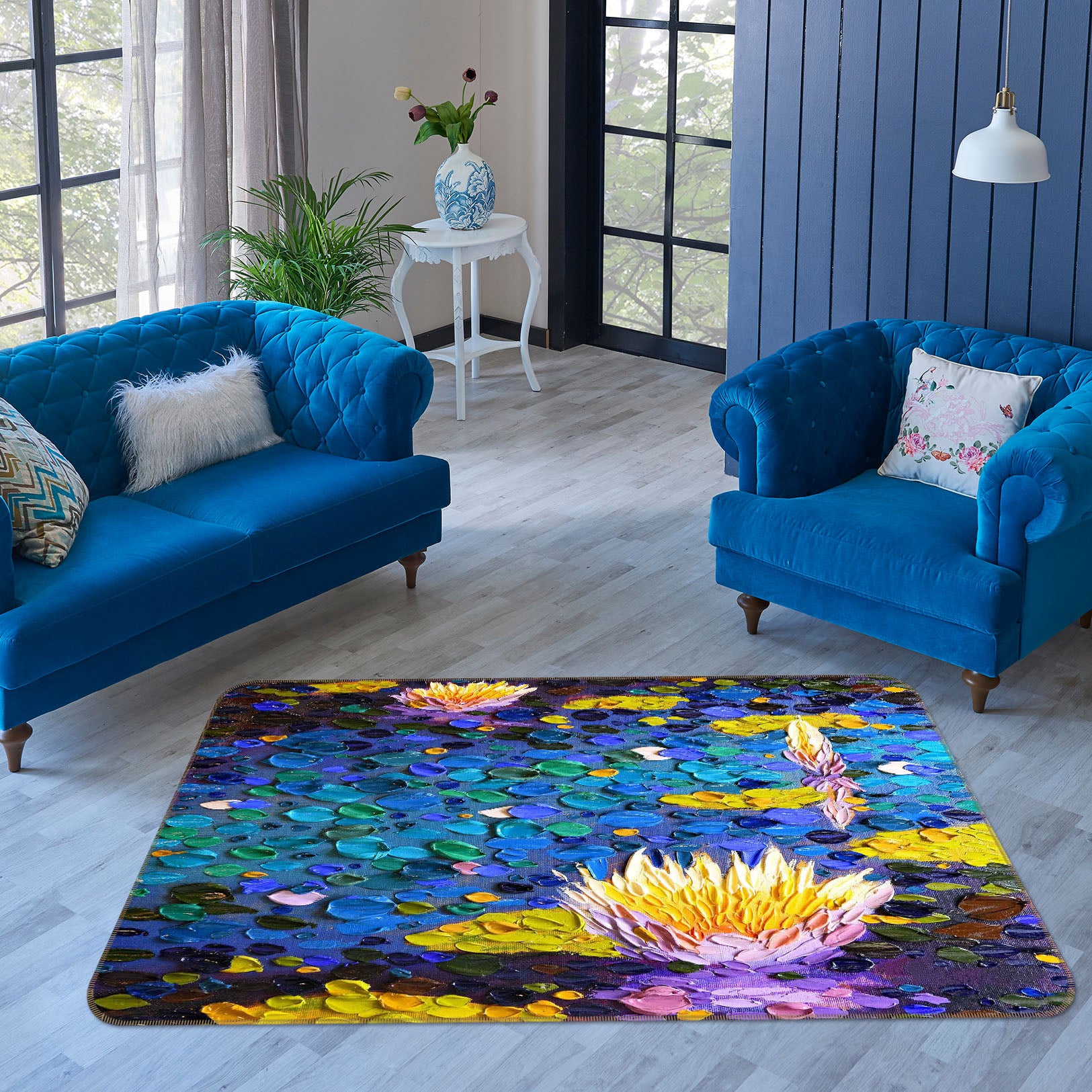 3D Lotus Light 1016 Dena Tollefson Rug Non Slip Rug Mat