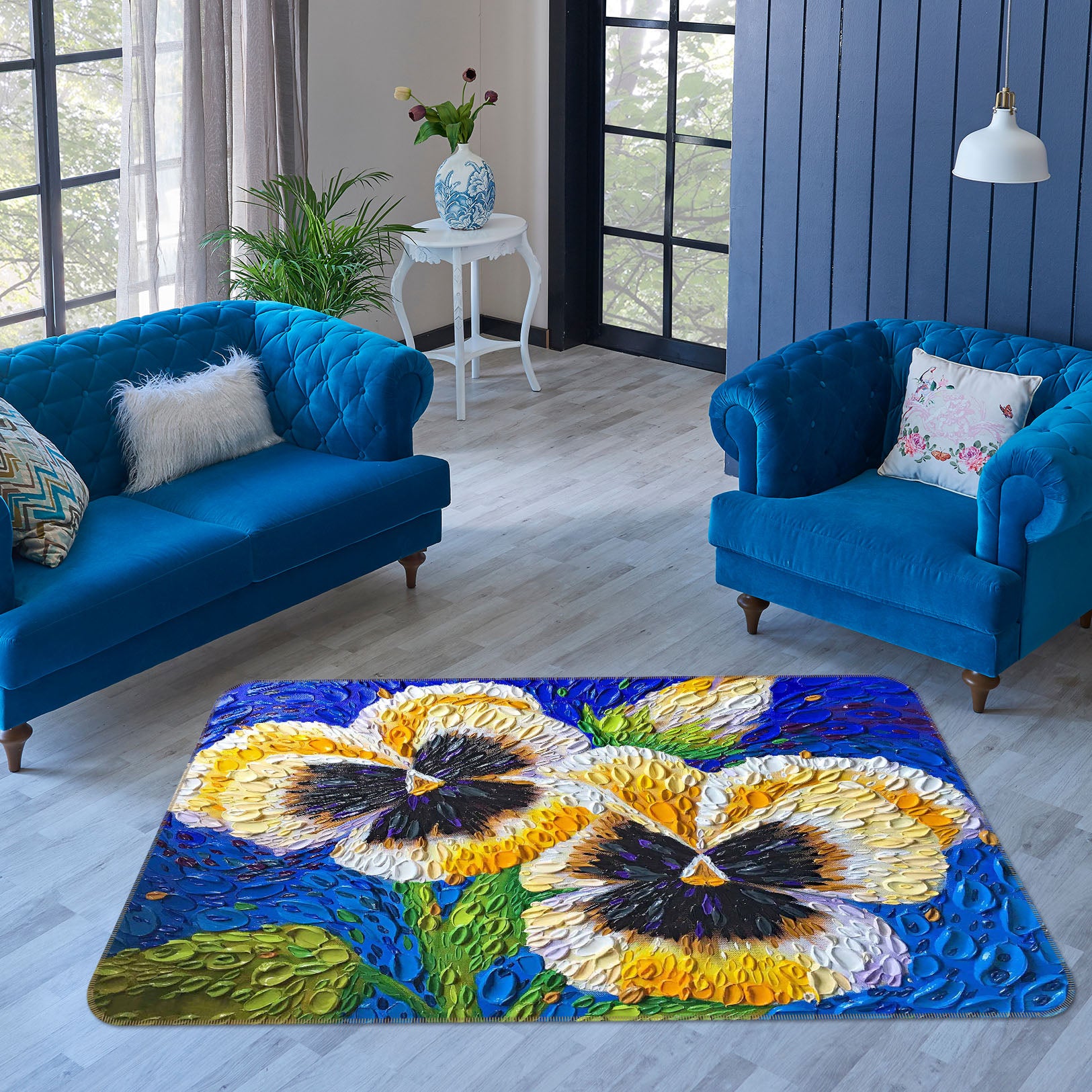 3D Pansy 1024 Dena Tollefson Rug Non Slip Rug Mat