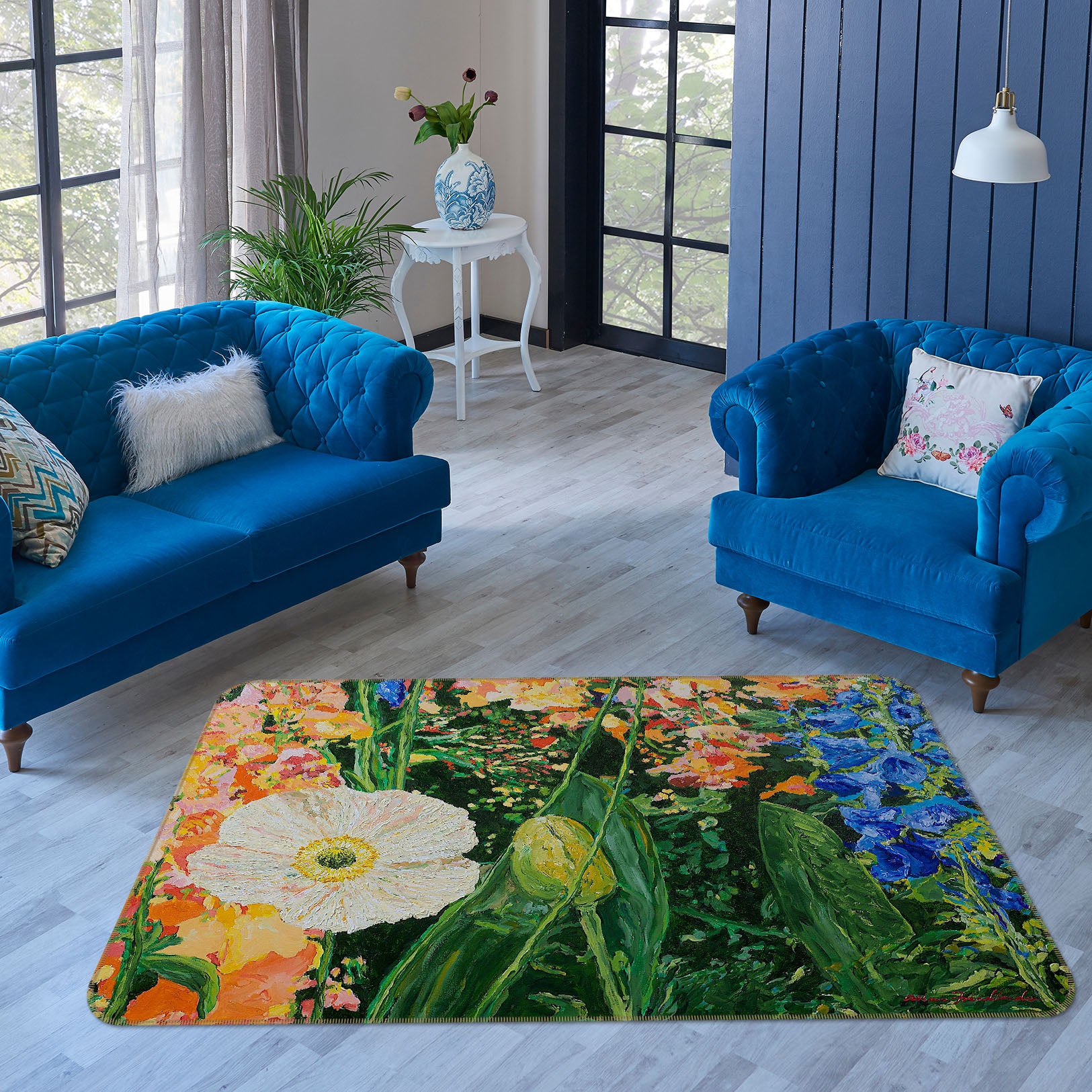 3D Colored Flowers 1033 Allan P. Friedlander Rug Non Slip Rug Mat