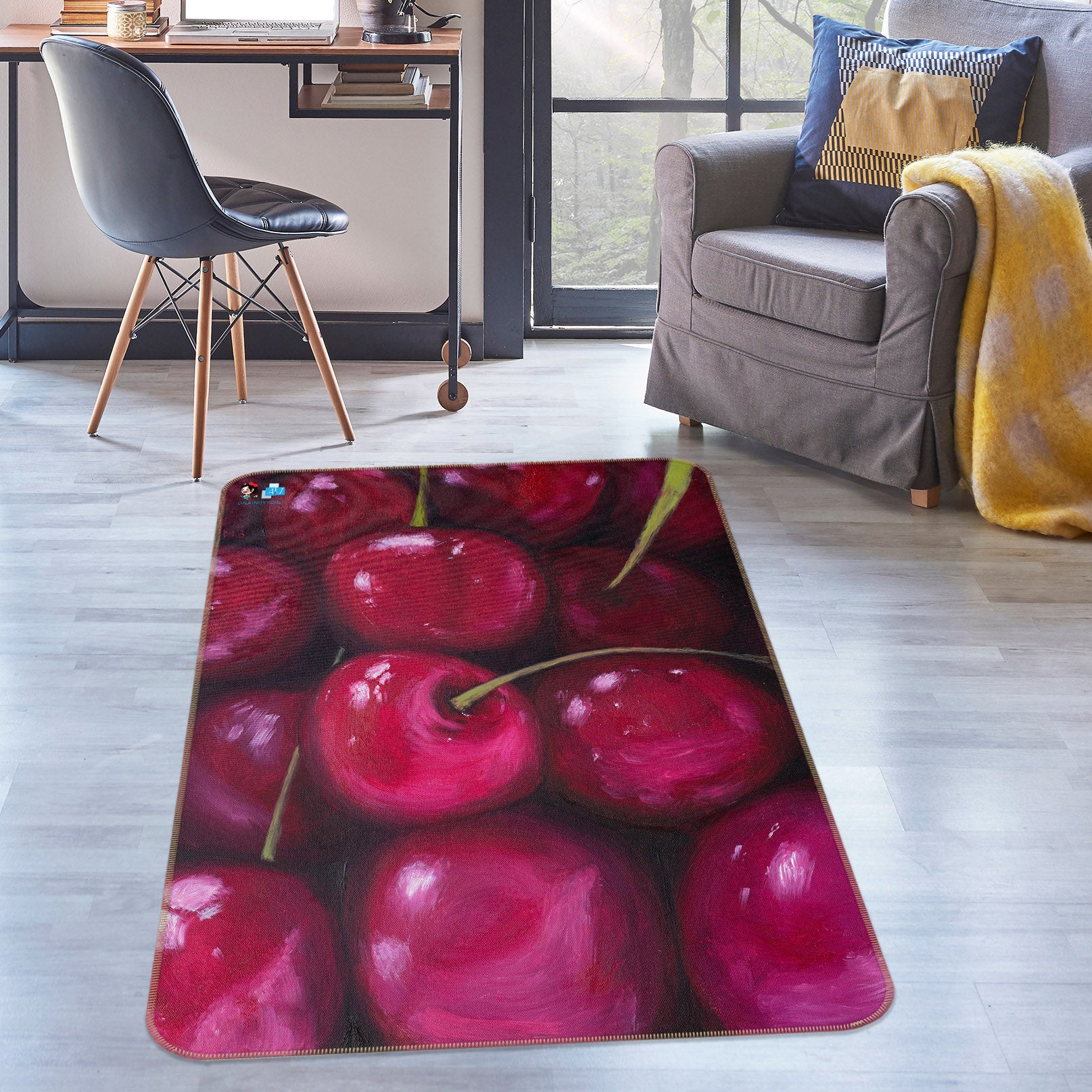 3D Cherry 18117 Marina Zotova Rug Non Slip Rug Mat