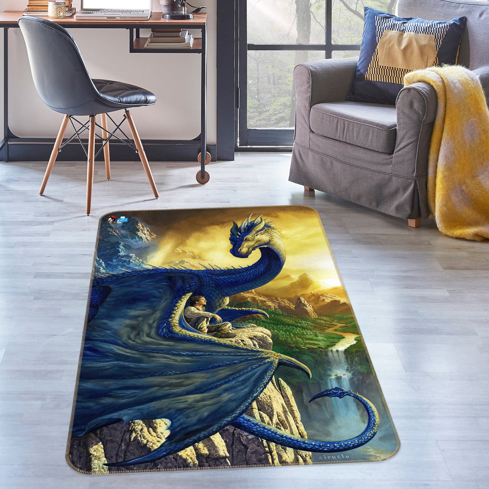 3D Dragon Man Mountain 6047 Ciruelo Rug Non Slip Rug Mat