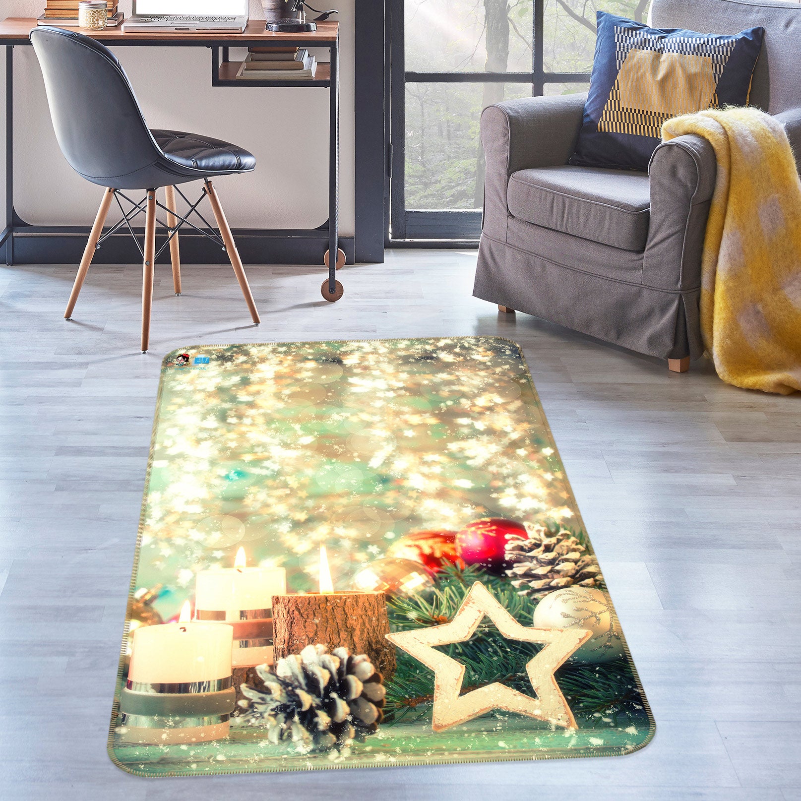 3D Light Five-Pointed Star 56184 Christmas Non Slip Rug Mat Xmas