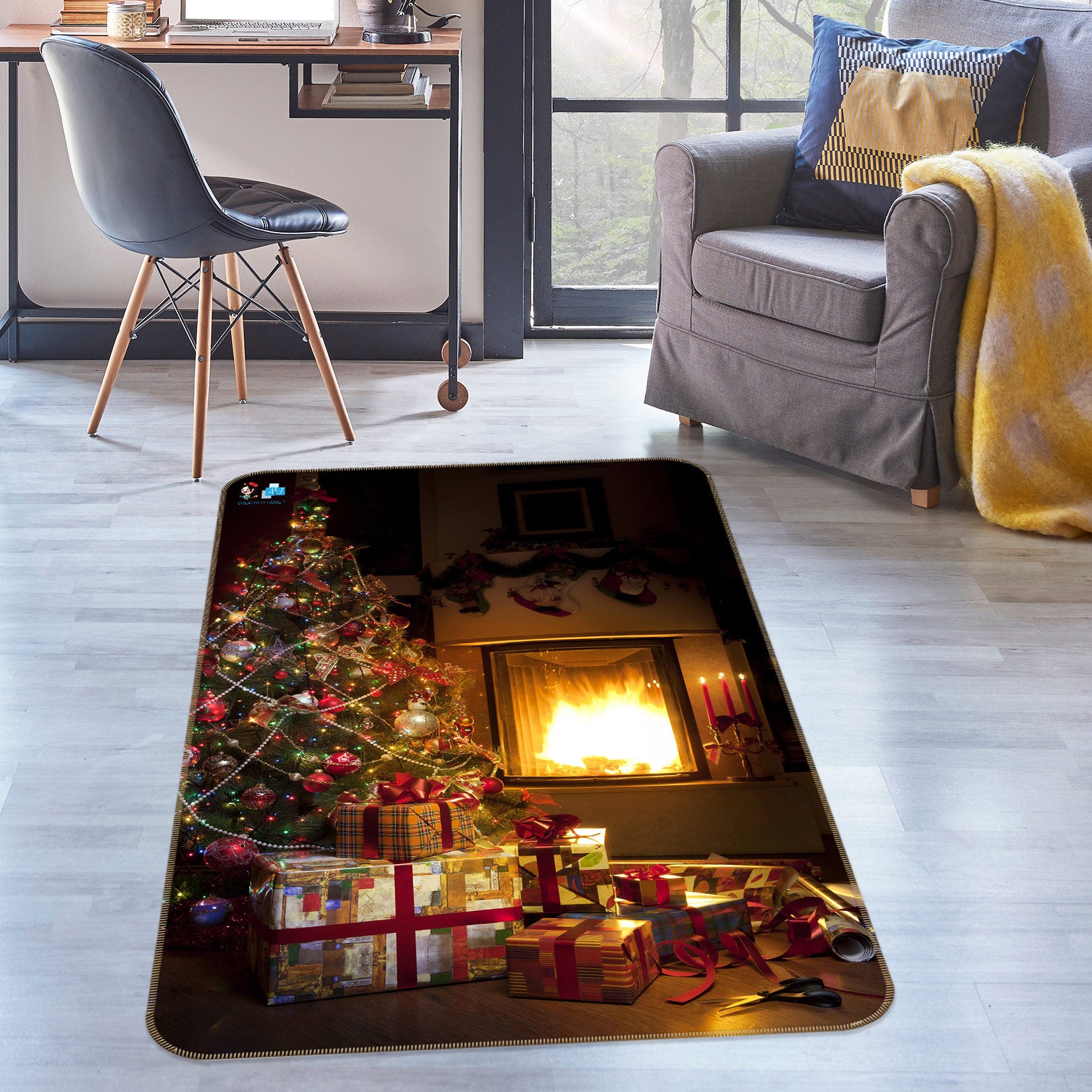 3D Tree Gift Fireplace 56180 Christmas Non Slip Rug Mat Xmas