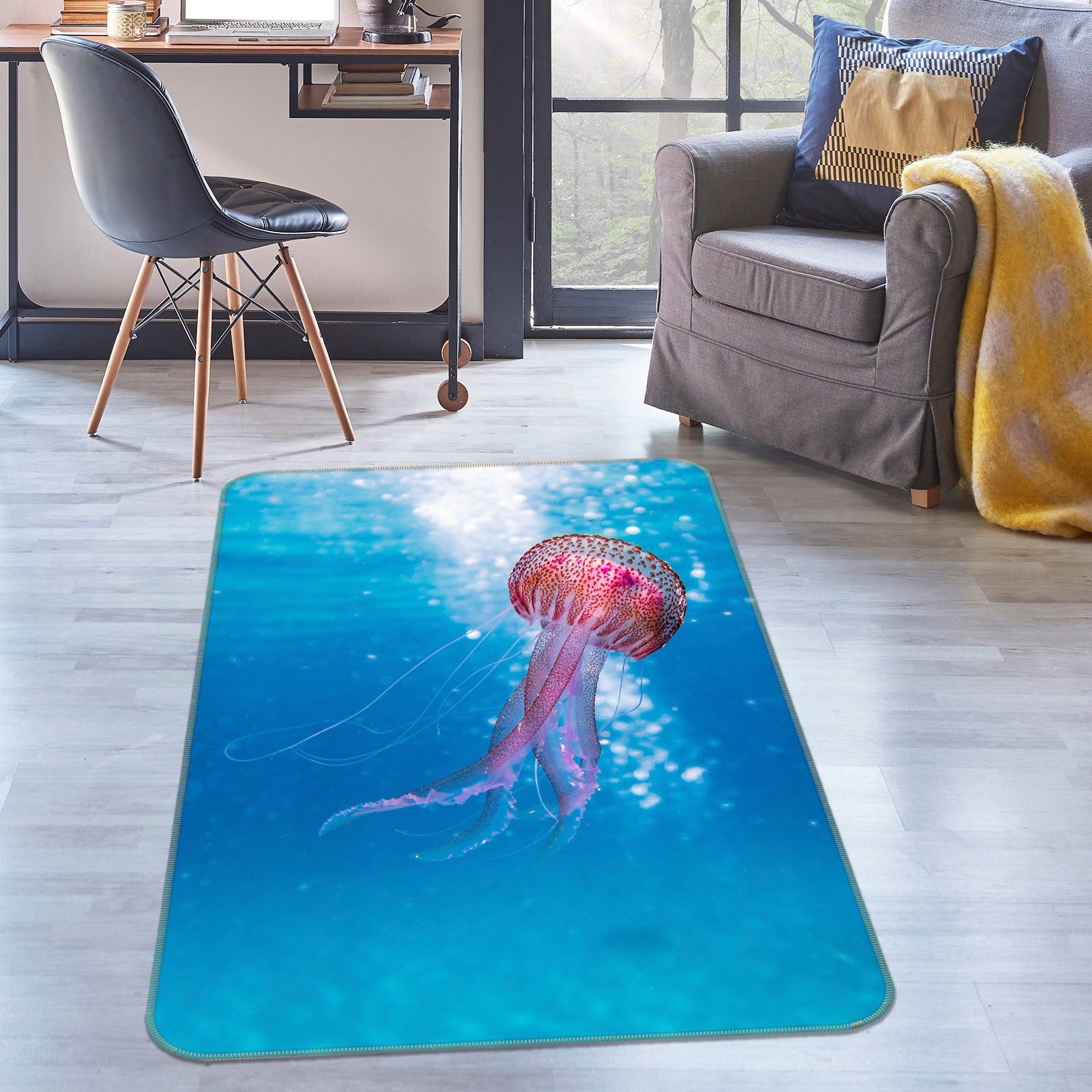 3D Red Jellyfish 151 Animal Non Slip Rug Mat