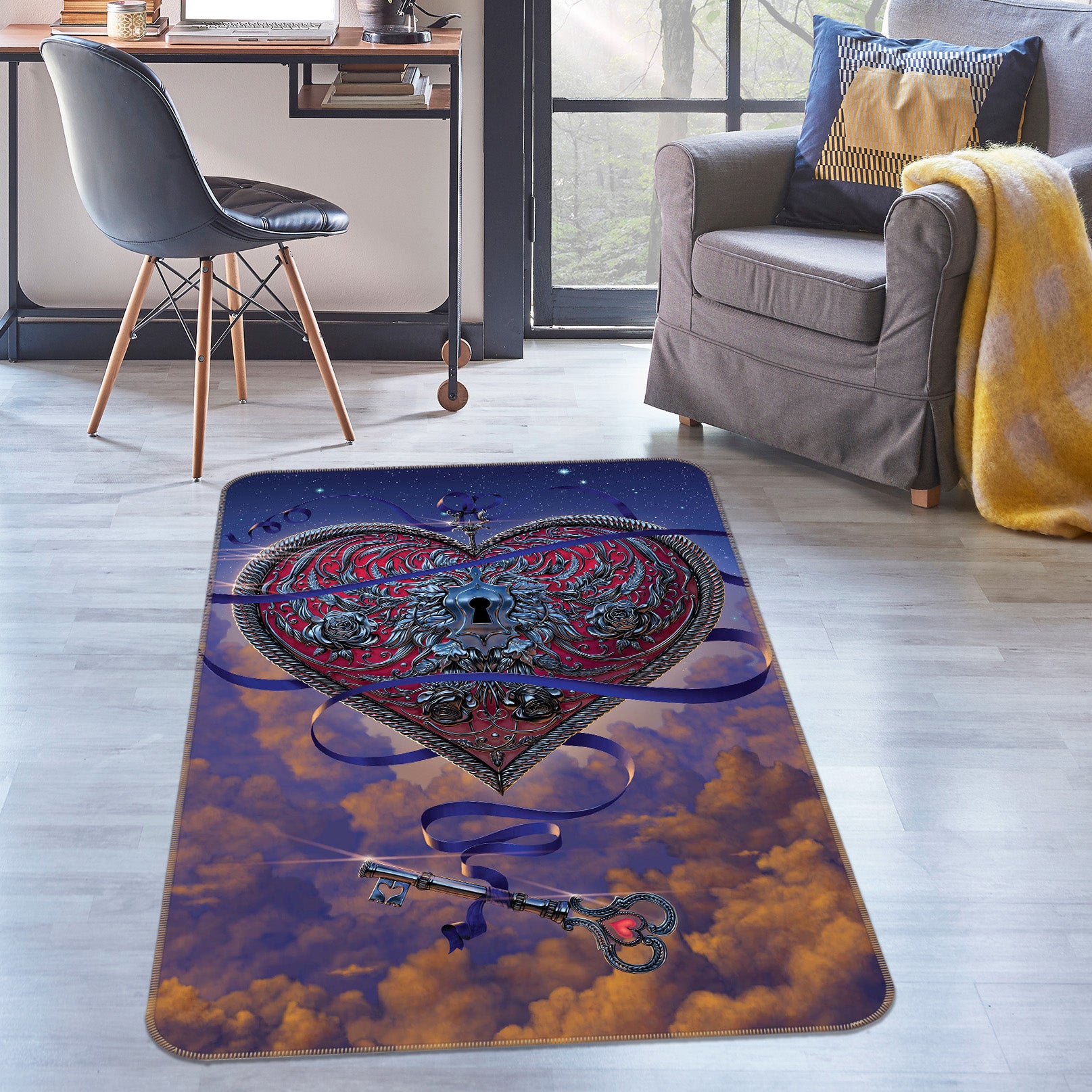 3D Heart And Key 1040 Vincent Hie Rug Non Slip Rug Mat