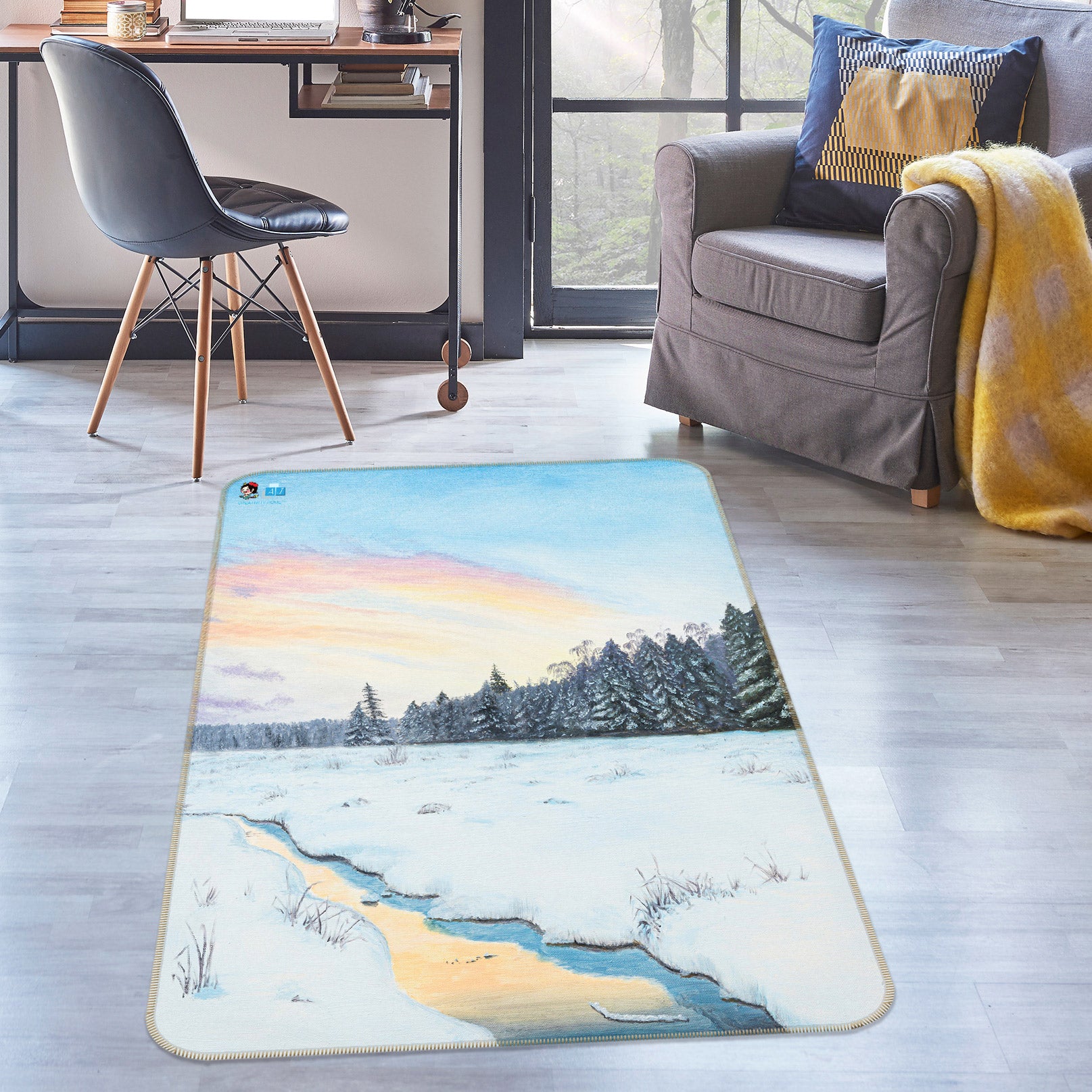 3D Snow Woods 18110 Marina Zotova Rug Non Slip Rug Mat