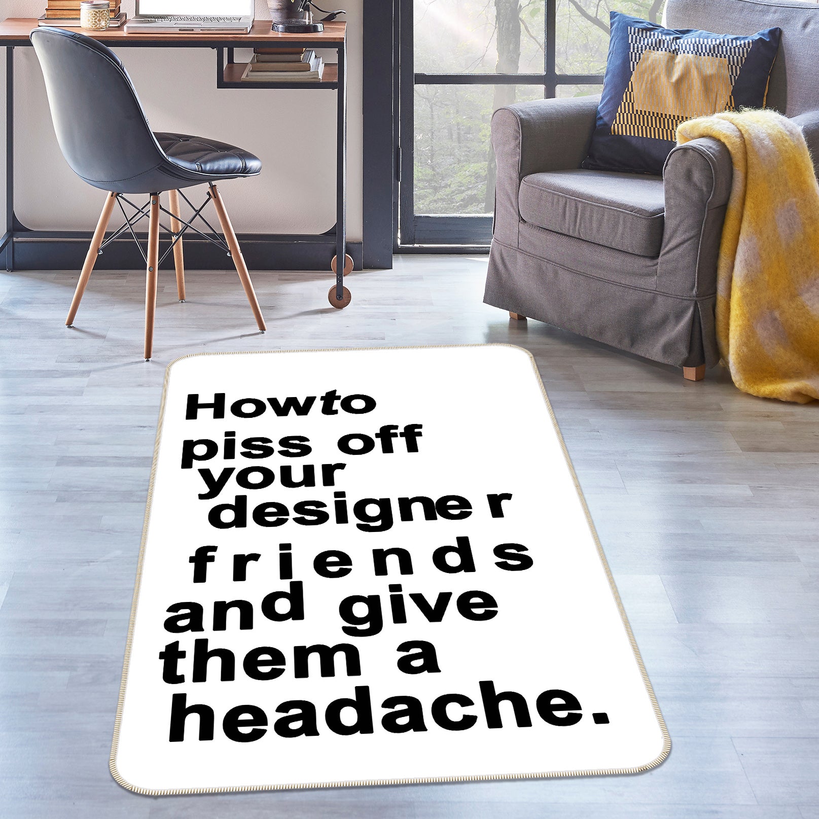 3D The Headache White 1122 Boris Draschoff Rug Non Slip Rug Mat