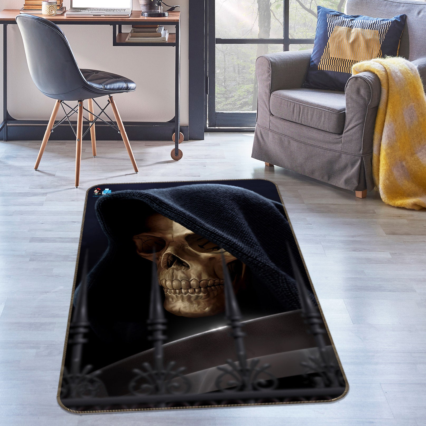 3D Skull Iron Bar 4142 Tom Wood Rug Non Slip Rug Mat