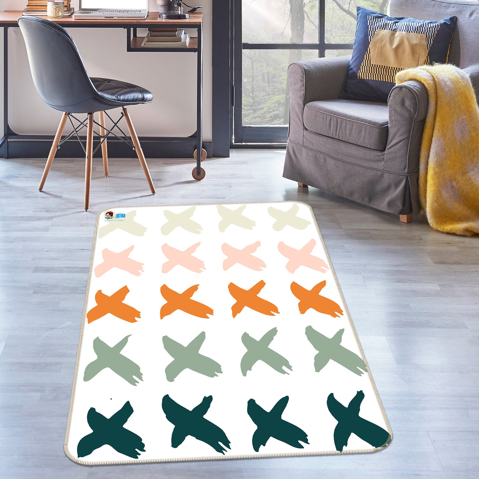 3D Color Cross 107150 Kashmira Jayaprakash Rug Non Slip Rug Mat