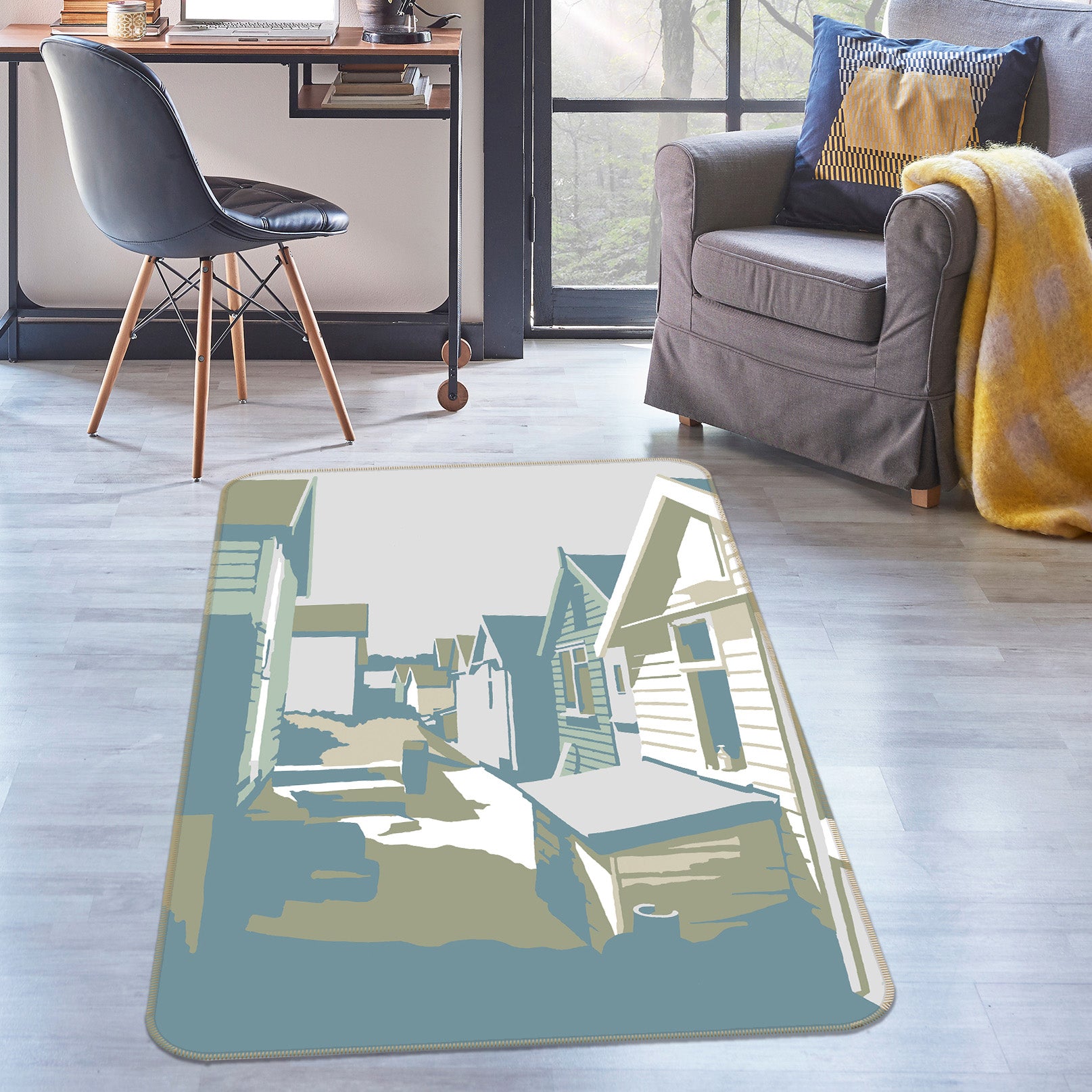 3D Mudeford Beach Huts 1124 Steve Read Rug Non Slip Rug Mat