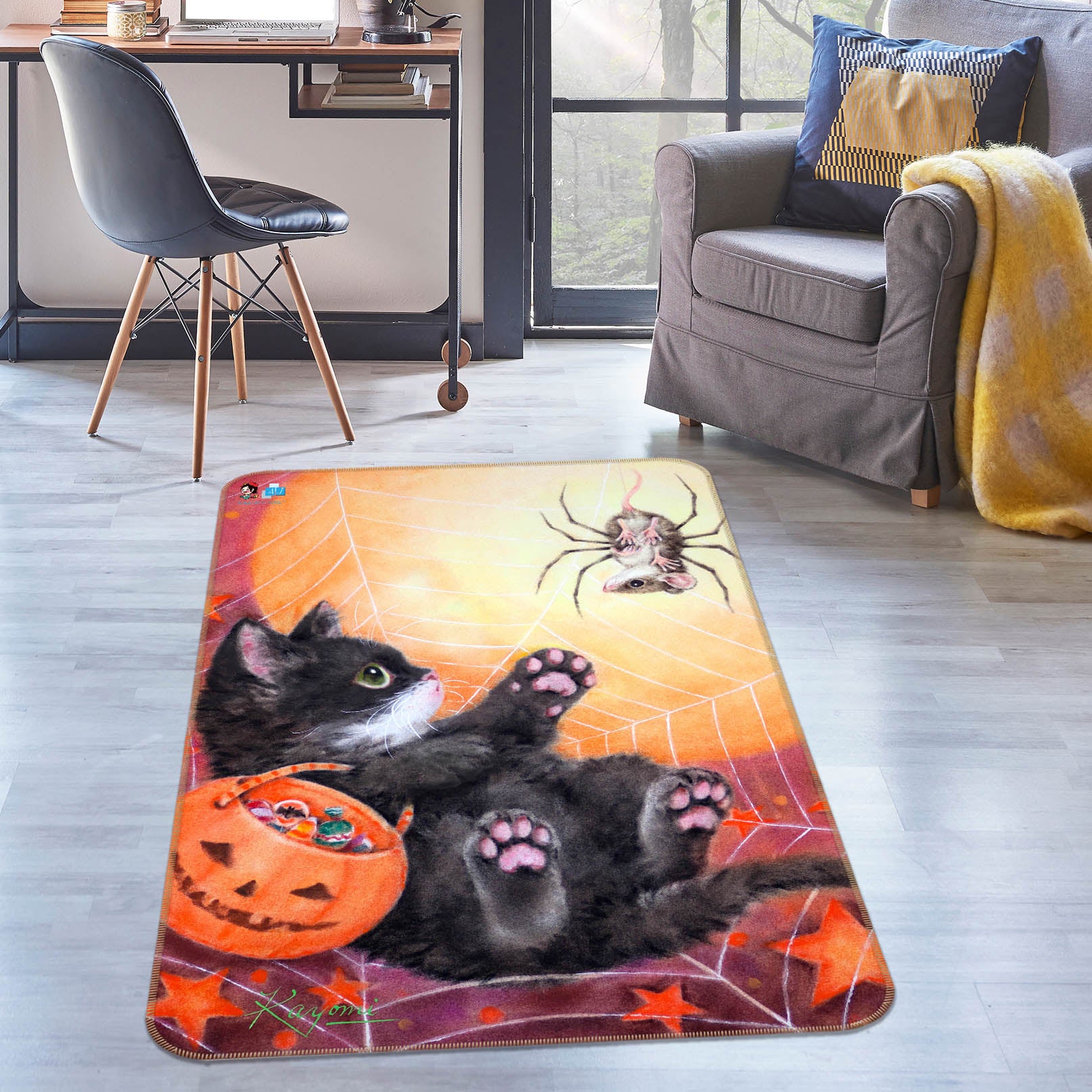 3D Halloween Black Cat 5770 Kayomi Harai Rug Non Slip Rug Mat