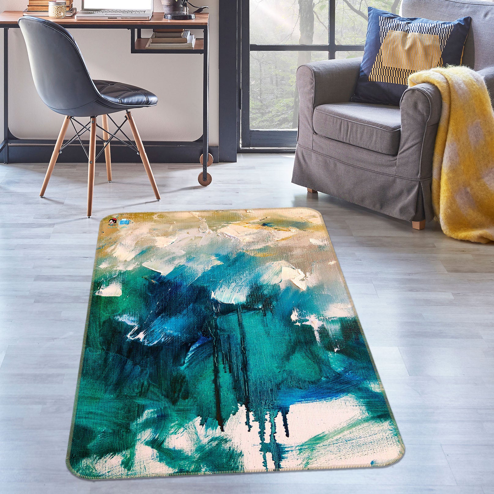 3D Blue Pigment 1297 Skromova Marina Rug Non Slip Rug Mat