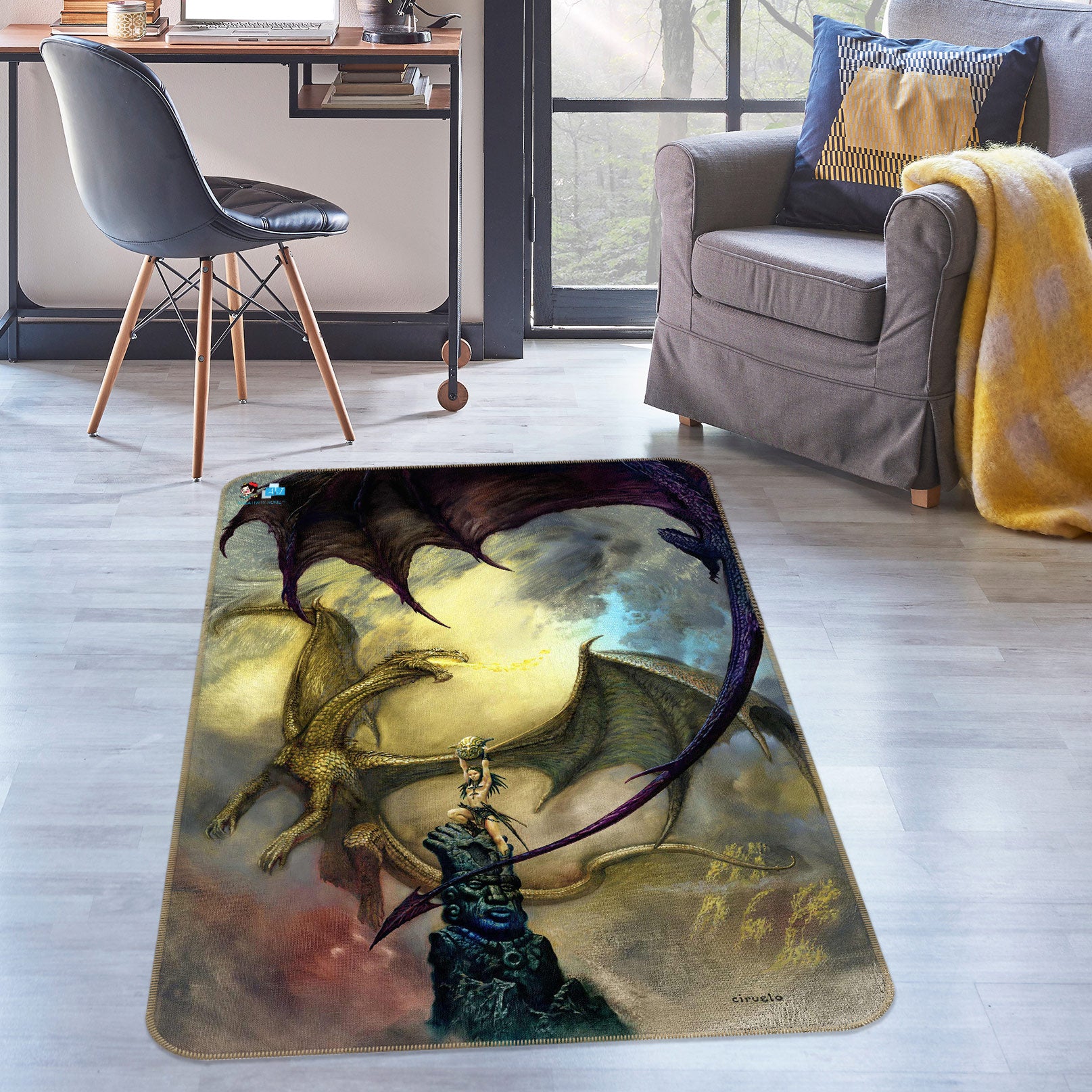 3D Dragon Egg 6048 Ciruelo Rug Non Slip Rug Mat