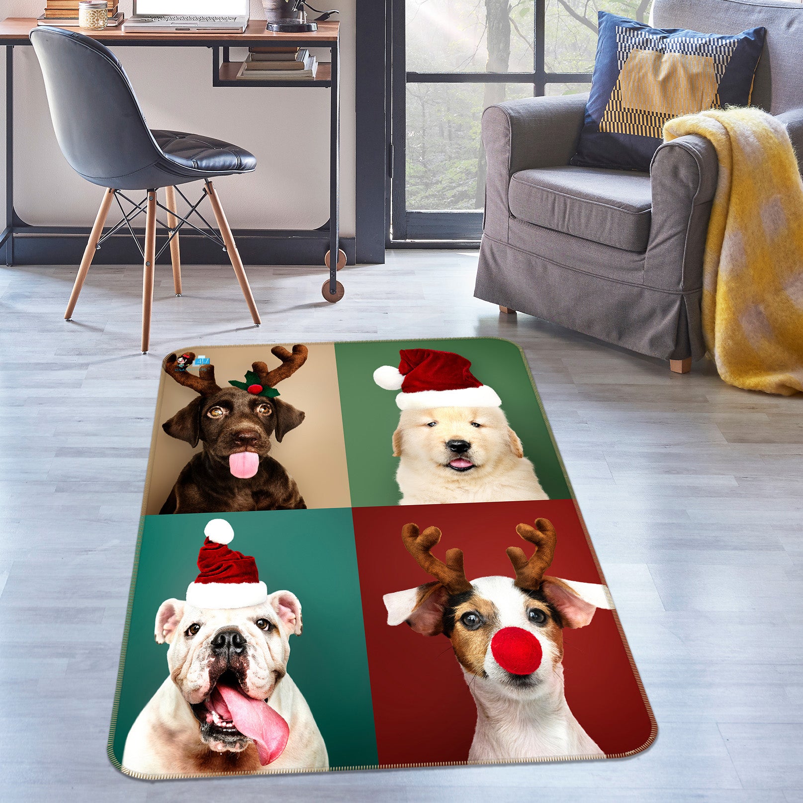 3D Four Dogs 57012 Christmas Non Slip Rug Mat Xmas